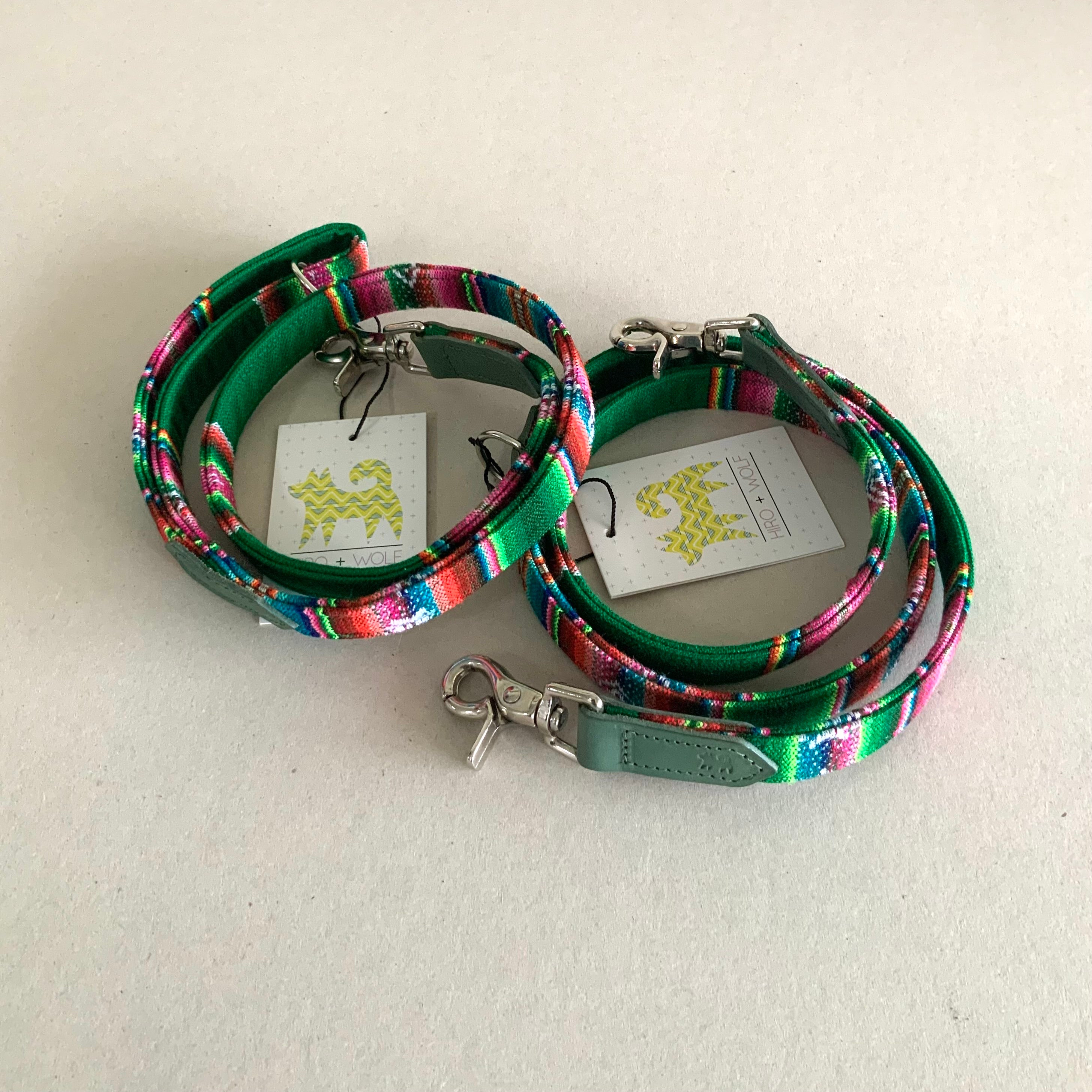 Hiro+Wolf Classic leash + Coupler Set: Green Inca