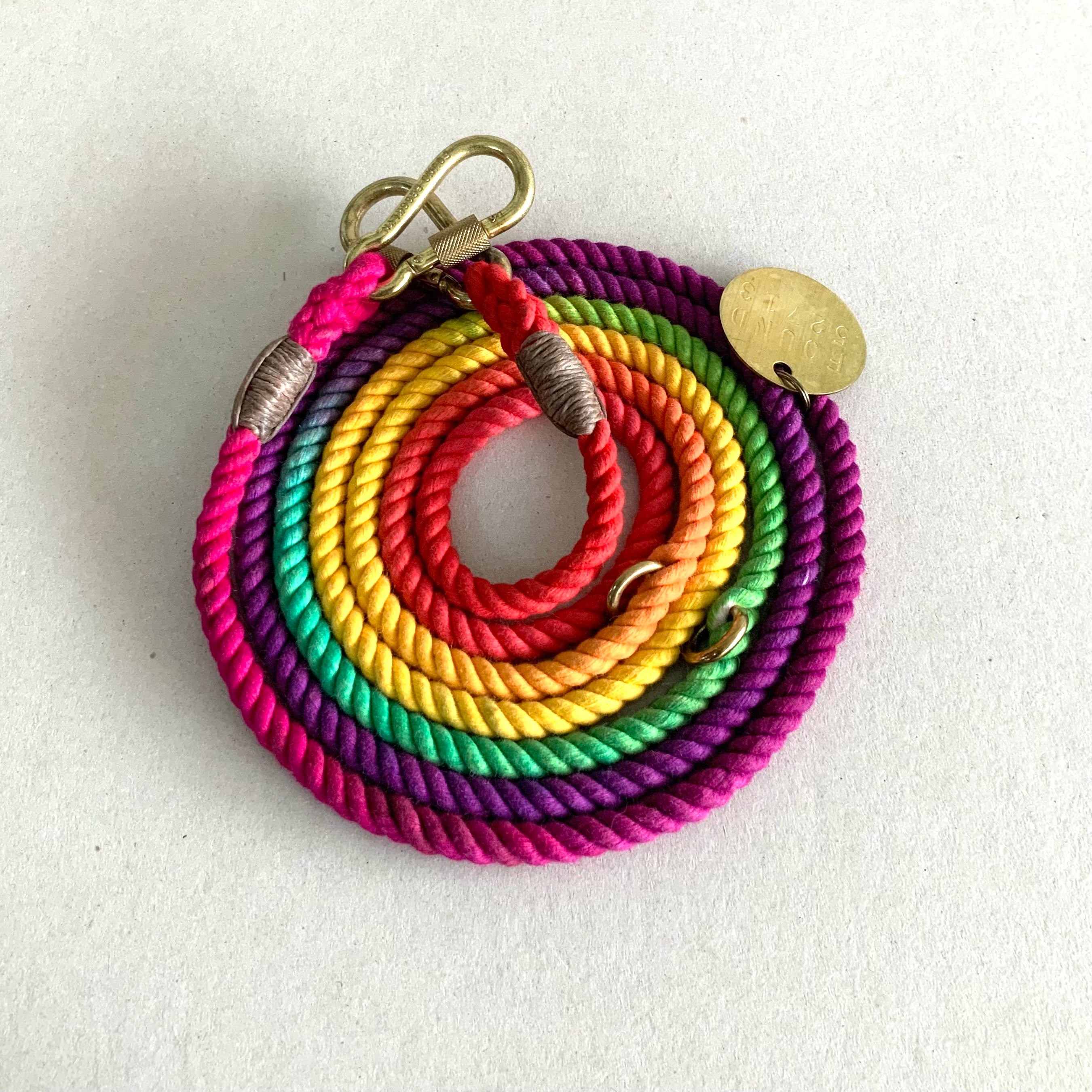Adjustable Cotton Rope Dog Leash, Rainbow