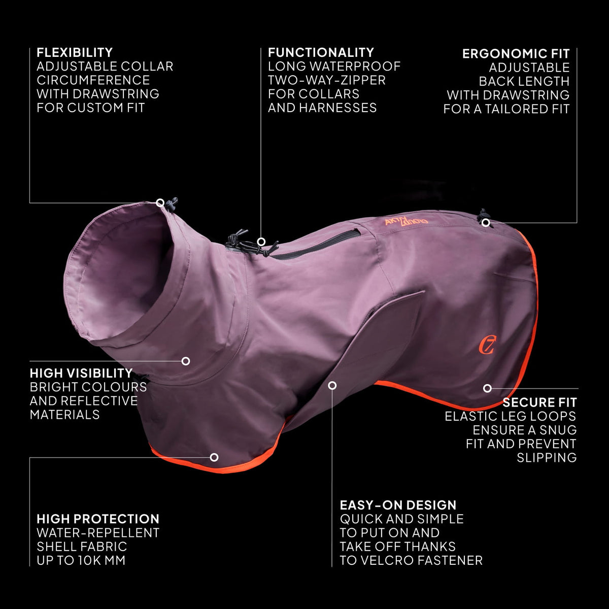 Cloud7 AKTIV fully reflective, premium windproof and water resistant active dog coat for heavy downpours