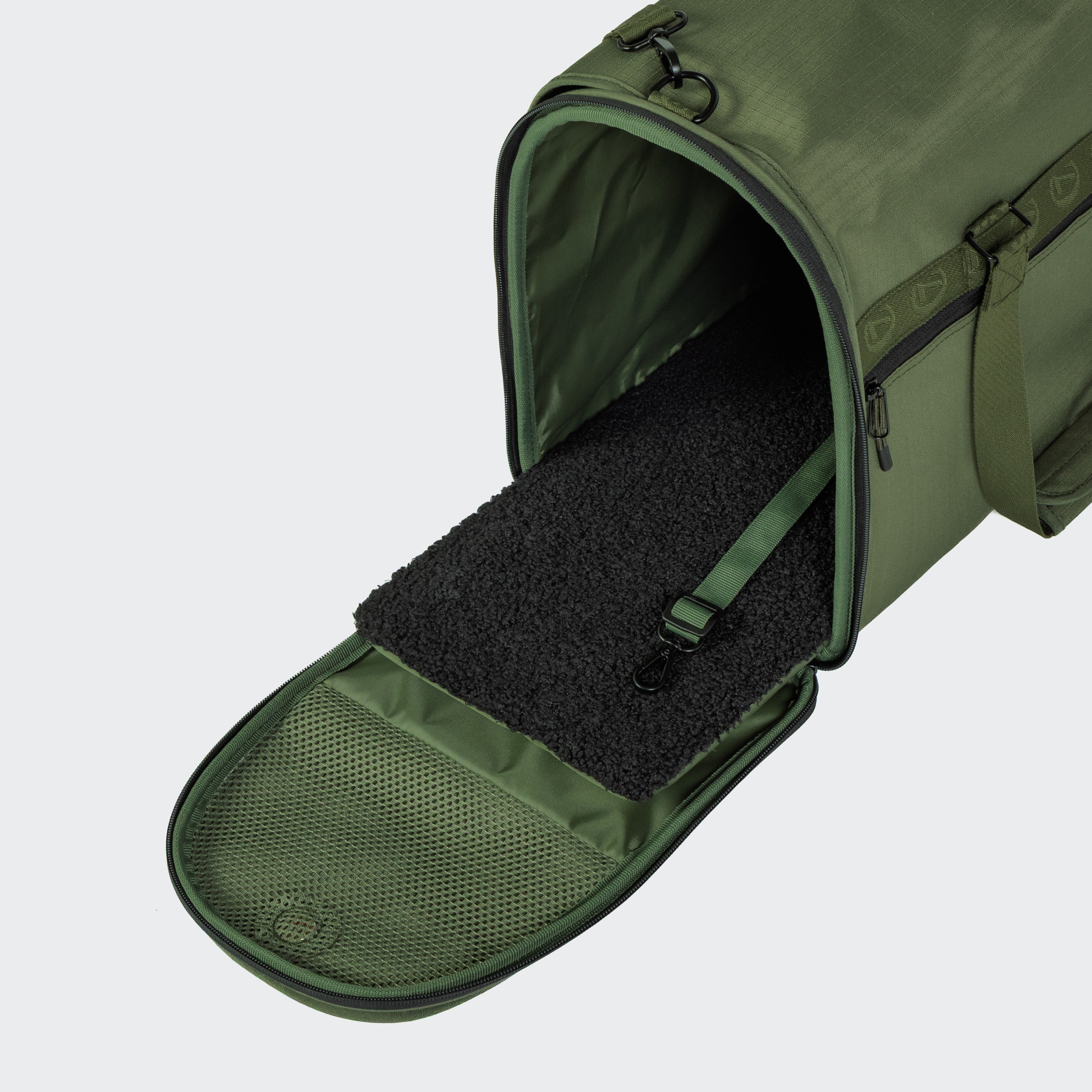 The Cloud7 AKTIV dog flight carrier bag in Olive, displaying its sturdy, airline-approved silhouette for premium pet travel.