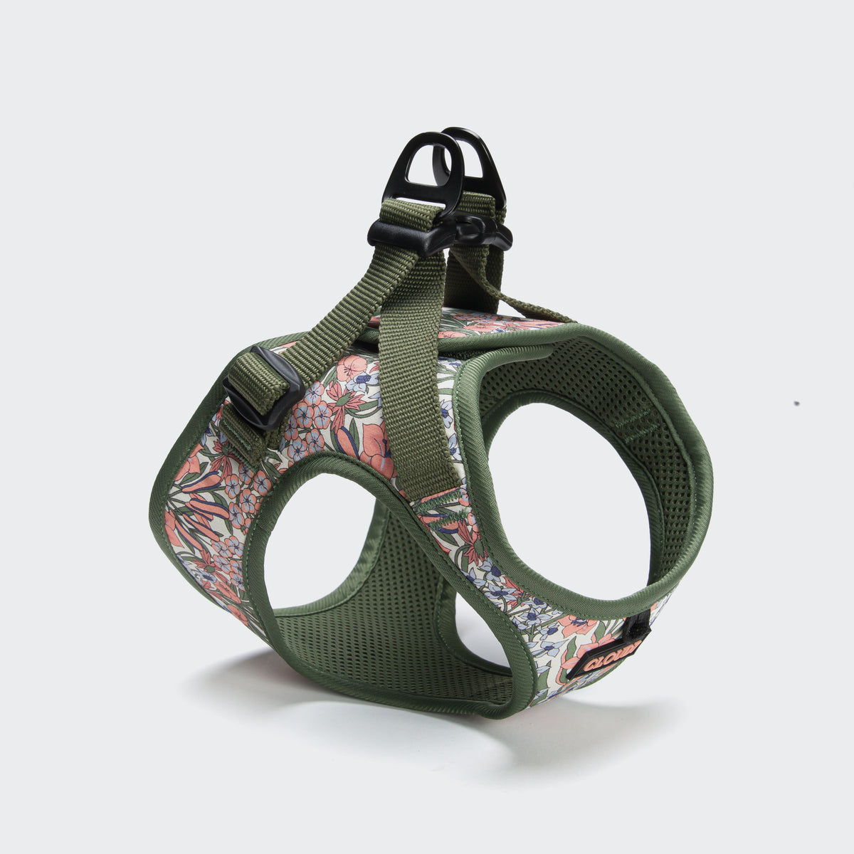 Cloud7 LTTL lightweight ergonomic step in harness for small dogs in a green and pink floral blossom print.