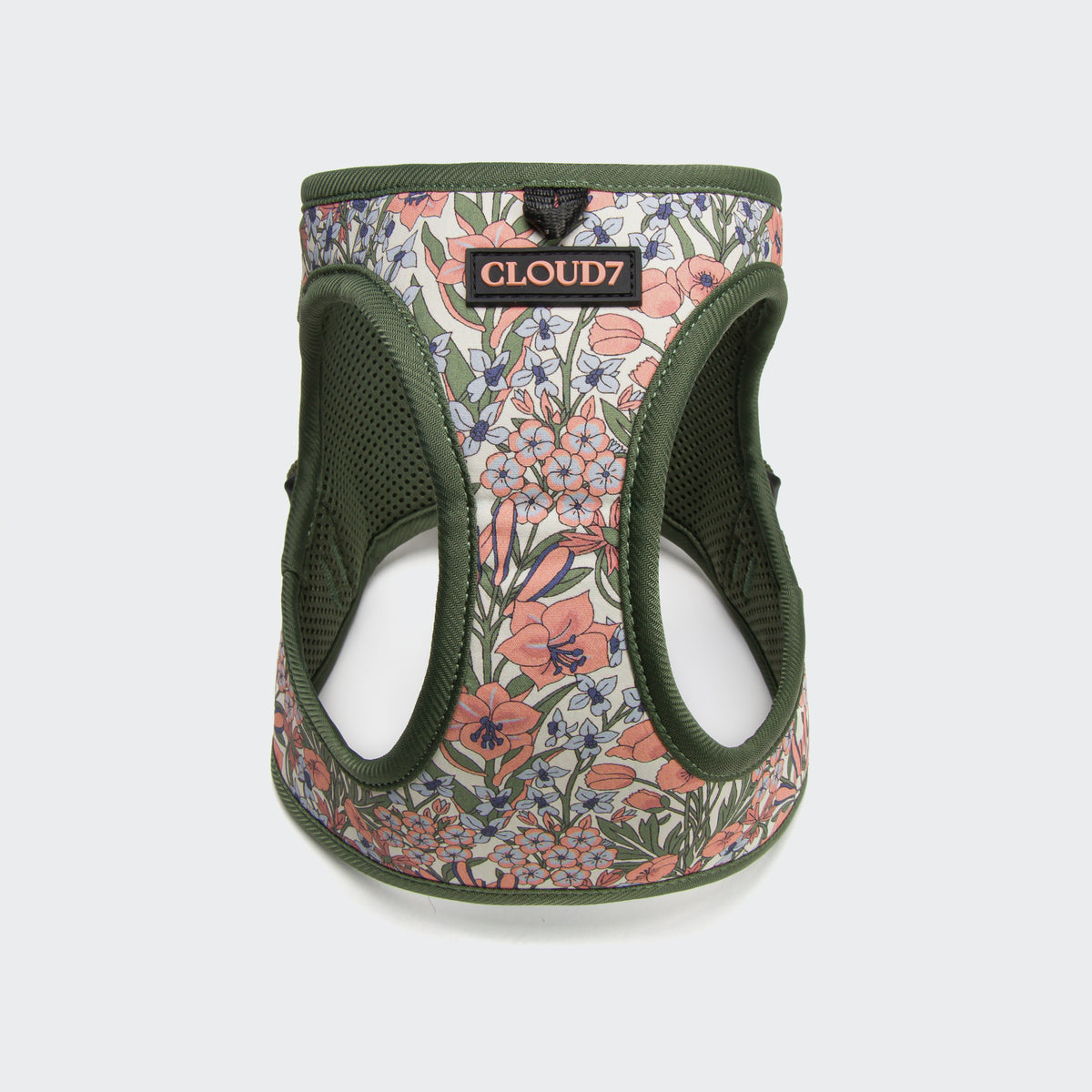 Cloud7 LTTL lightweight ergonomic step in harness for small dogs in a green and pink floral blossom print.