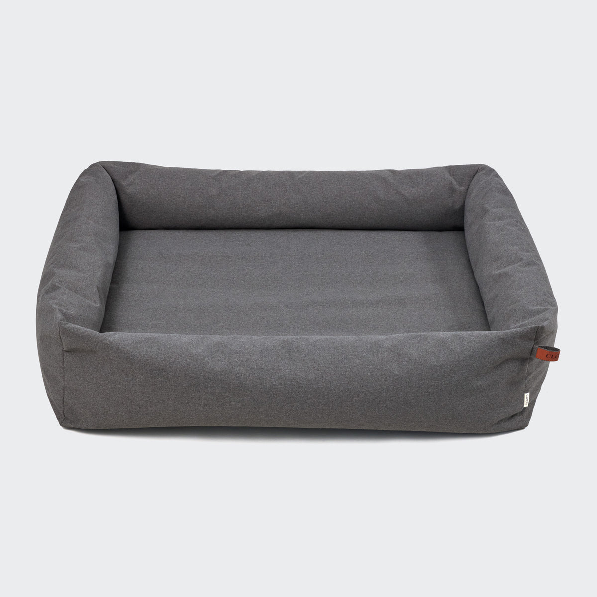 CLOUD7 Sleepy Deluxe indoor and outdoor dog bed with a waterproof cover and protective bolster rim in light graphite grey.