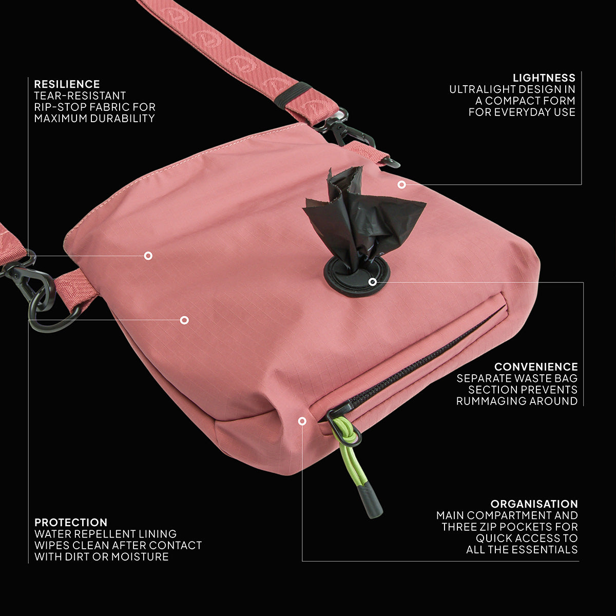 Premium tear-resistant ripstop crossbody Cloud7 AKTIV dog treat pouch with water-repellent inner lining.
