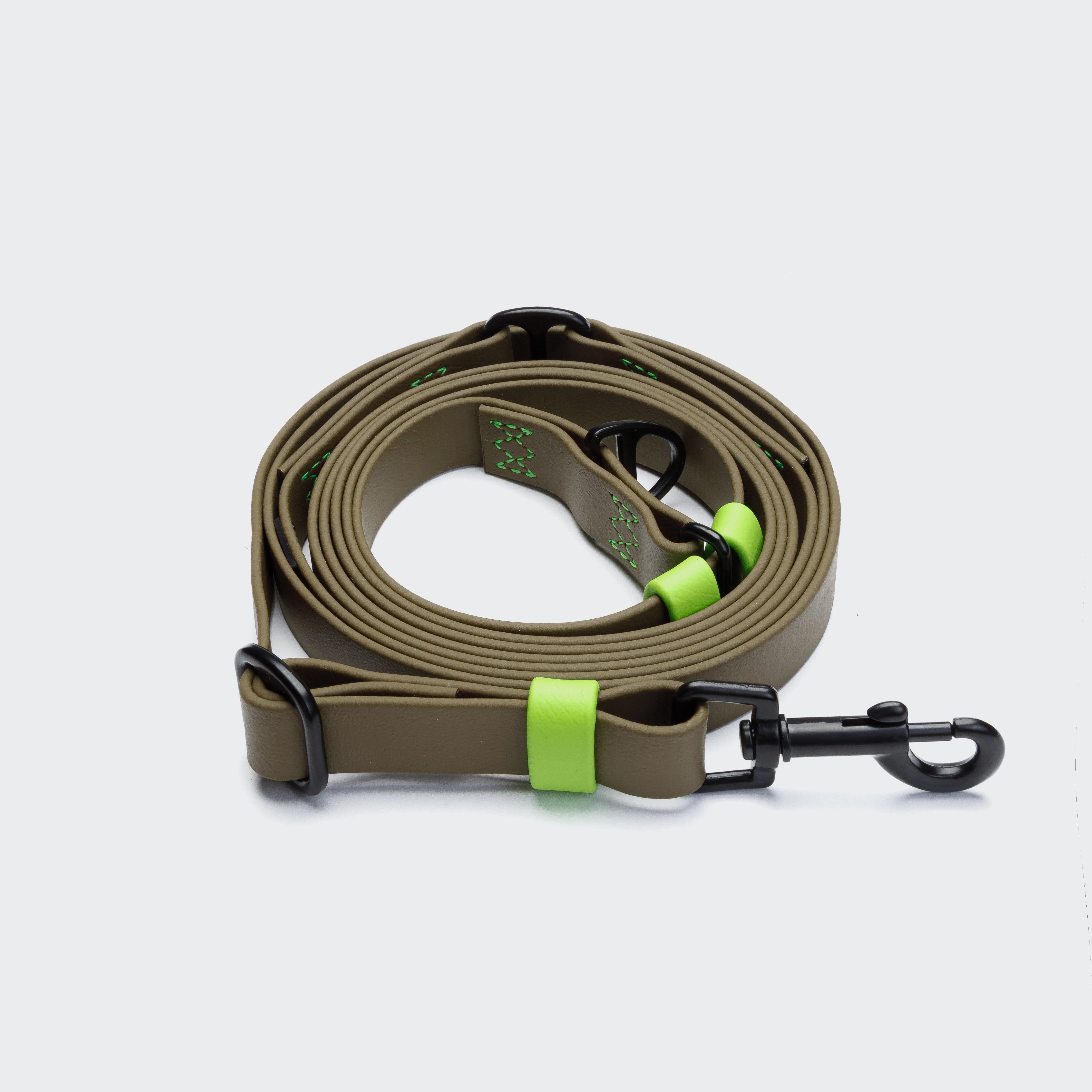 Cloud7: Hands Free Dog Leash BioThane Ipanema, Olive-Neon Green