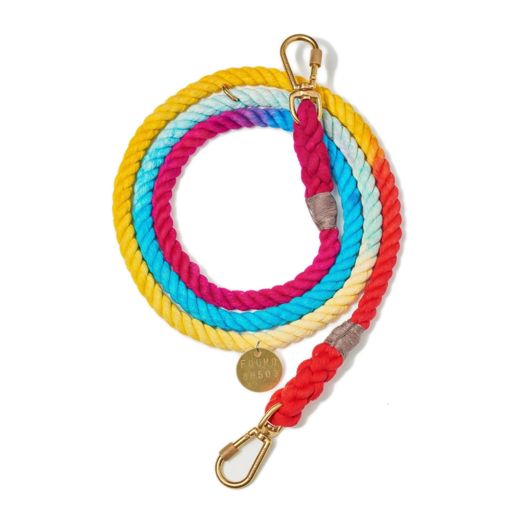 Adjustable Cotton Rope Dog Leash, Prismatic ombre