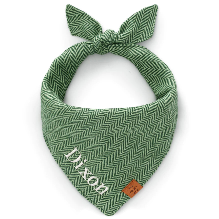 Dog and Cat Bandana: Green Herringbone Flannel
