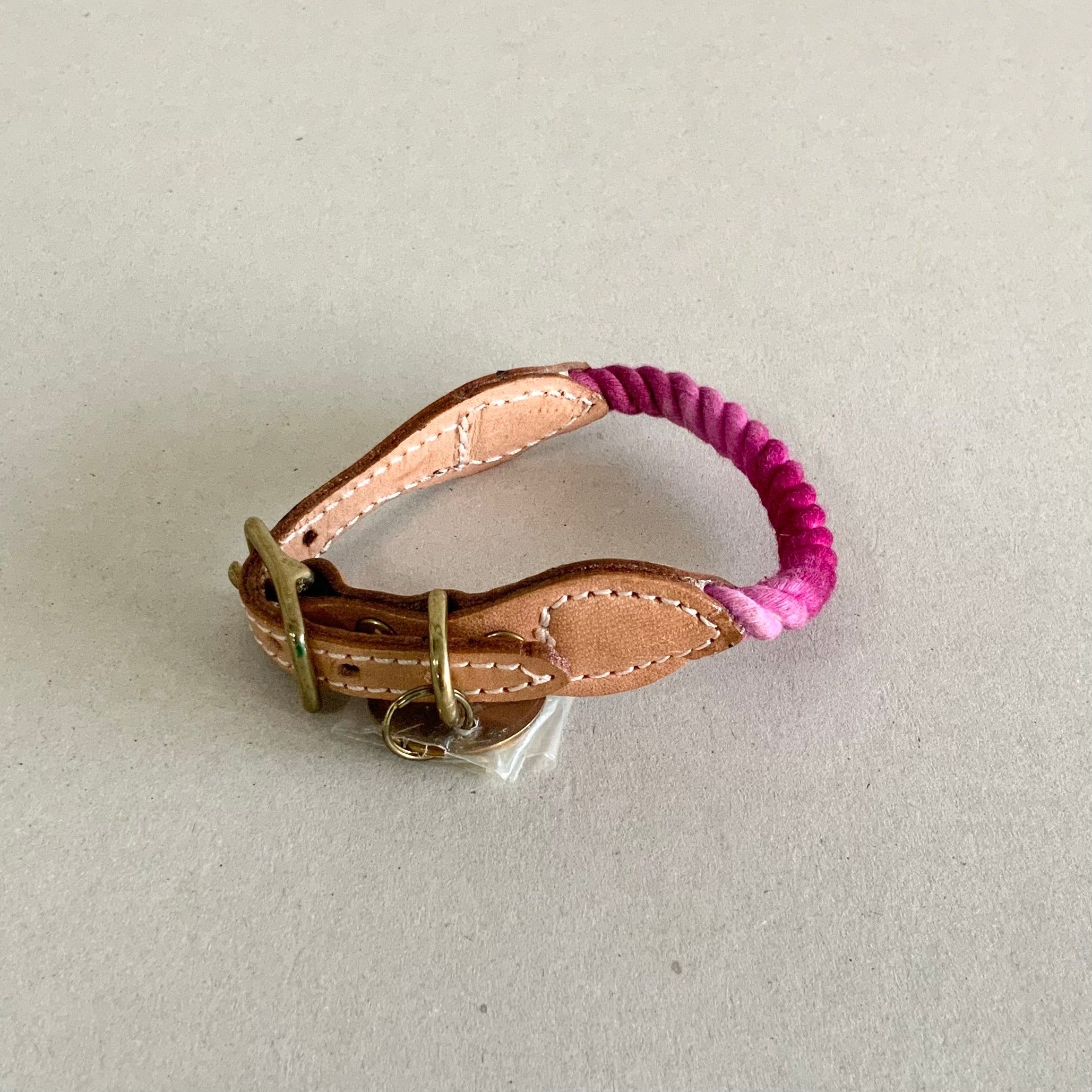 Rope and Leather Cat Collar, Maroon Ombre