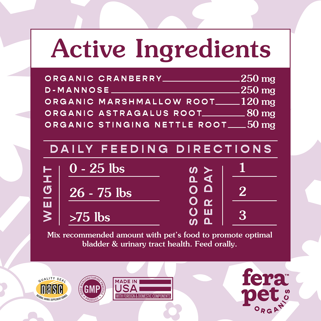 Fera Pet Organics Dog and Cat Supplement, Bladder Support