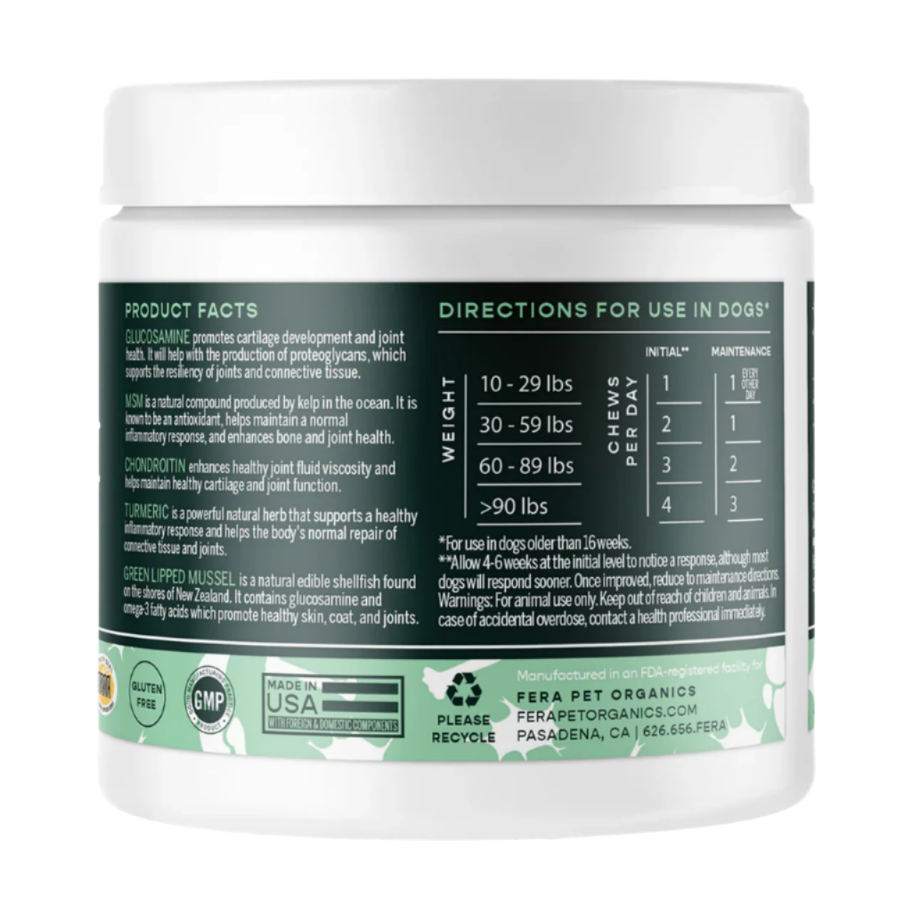 Fera Pet Organics Dog and Cat Supplement, Hip + Joint Support for Dogs