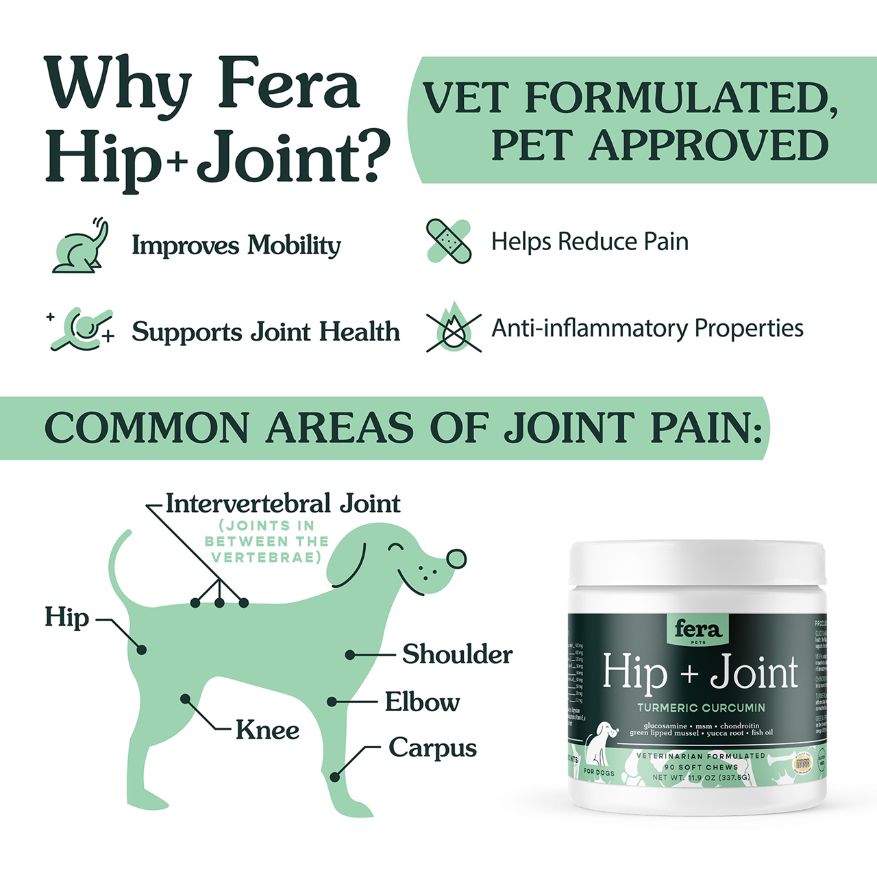 Fera Pet Organics Dog and Cat Supplement, Hip + Joint Support for Dogs