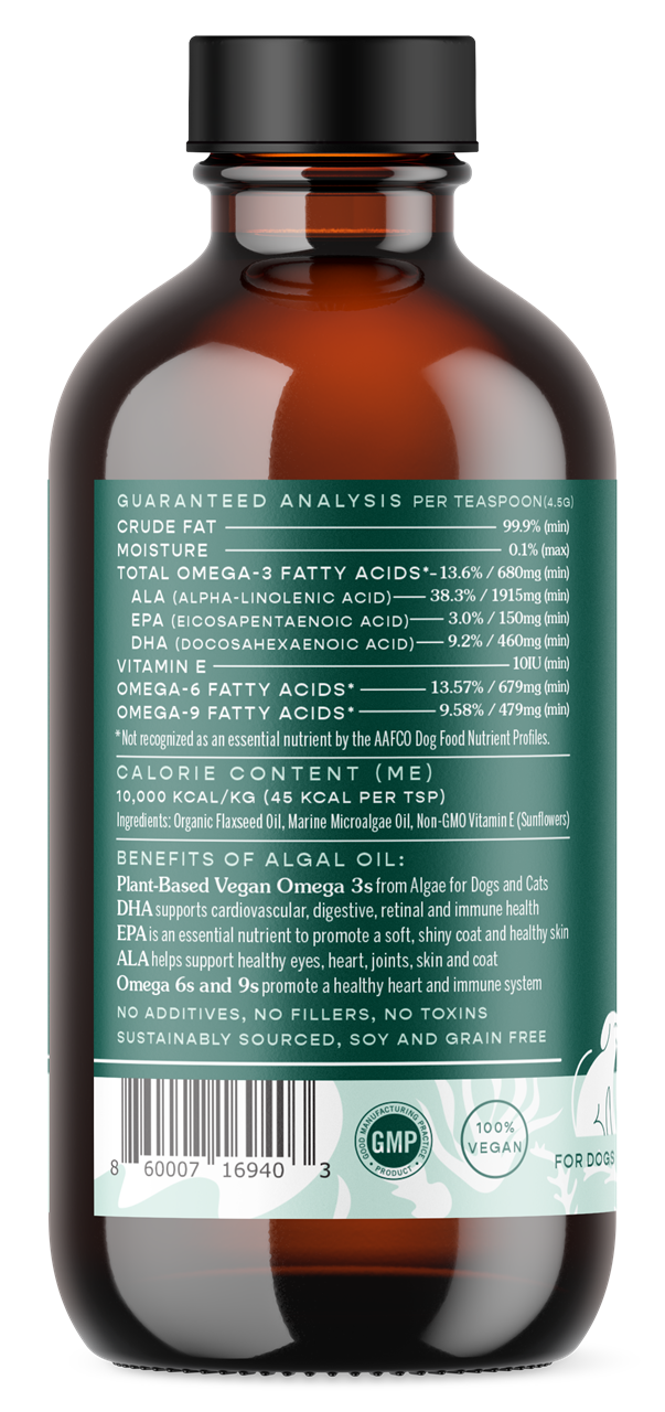 Fera Pet Organics Dog and Cat Supplement, Vegan Omega-3, 6, 9s Algae Oil