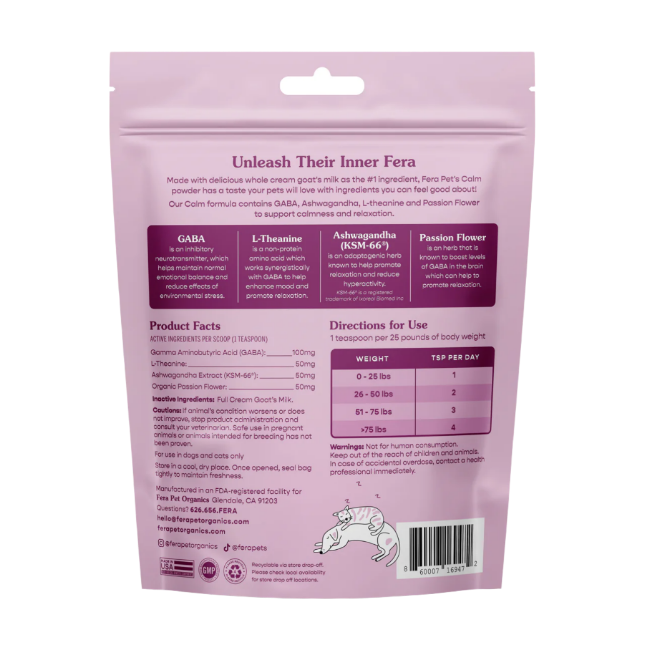 Fera Pet Organics Dog and Cat Supplement, Calm Goat Milk