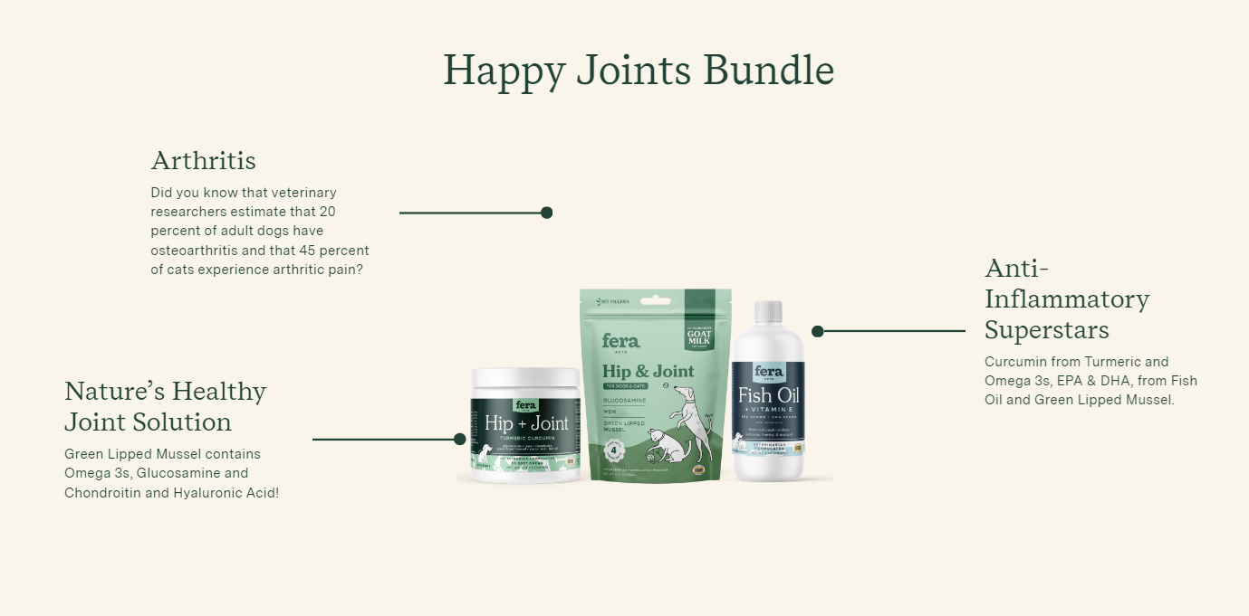 Fera Pet Organics Dog and Cat Supplement, Happy Joints Bundle