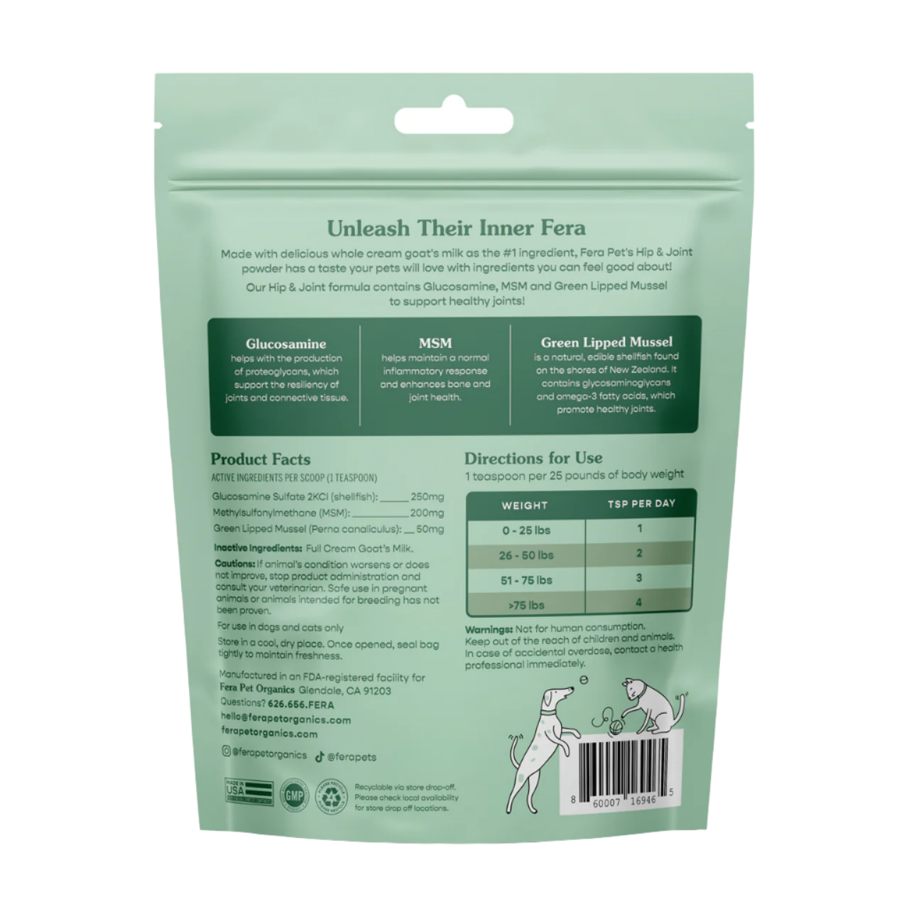 Fera Pet Organics Dog and Cat Supplement, Hip + Joint Goat Milk