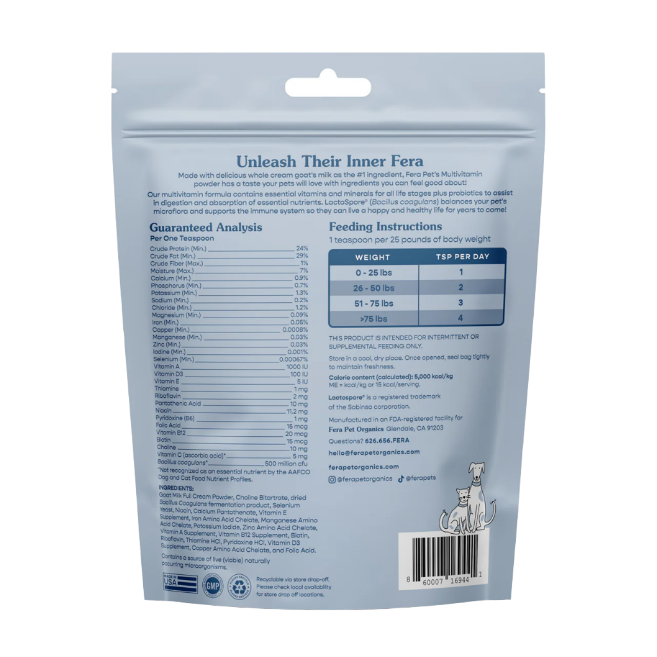 Fera Pet Organics Dog and Cat Supplement, Multivitamin Goat Milk Topper