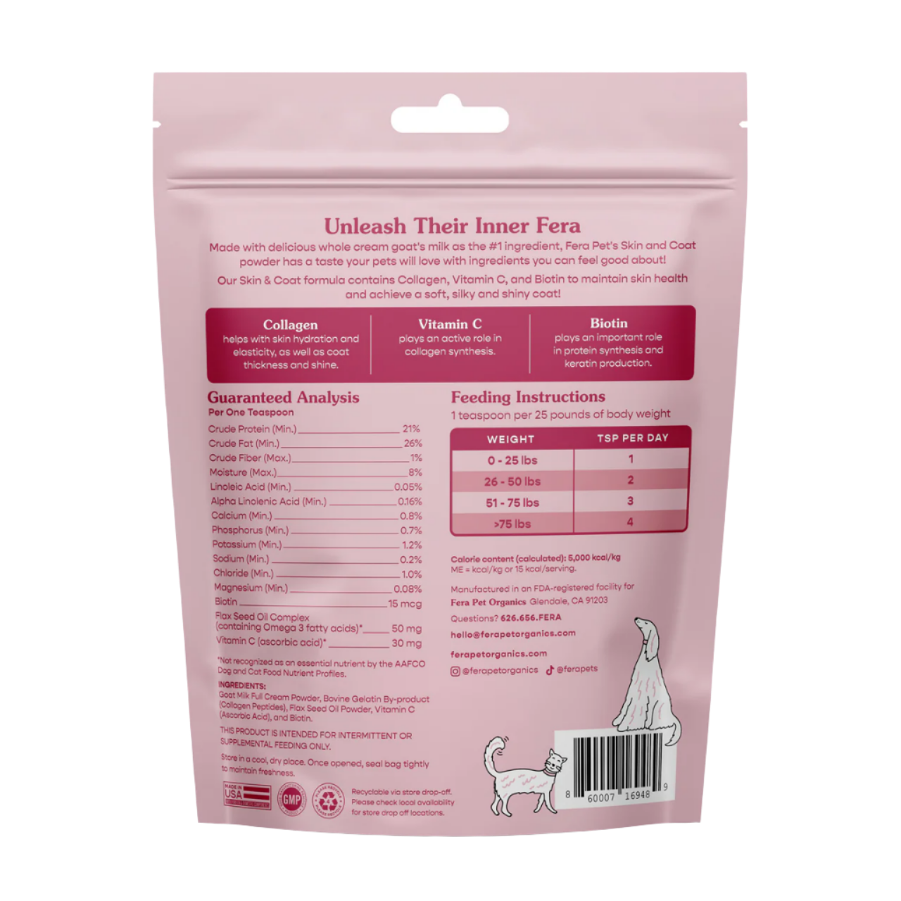 Fera Pet Organics Dog and Cat Supplement, Skin + Coat Goat Milk Topper