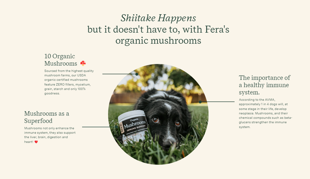 Fera Pet Organics Dog and Cat Supplement, USDA Organic Mushroom Blend for Immune Support