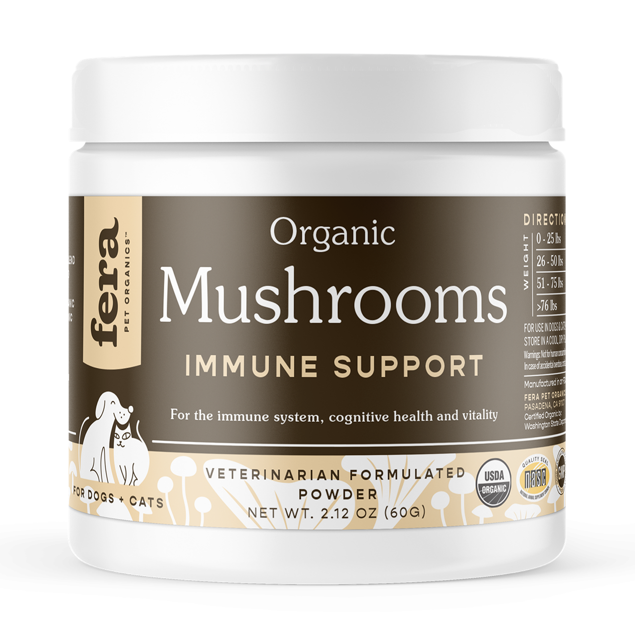 Fera Pet Organics Dog and Cat Supplement, USDA Organic Mushroom Blend for Immune Support