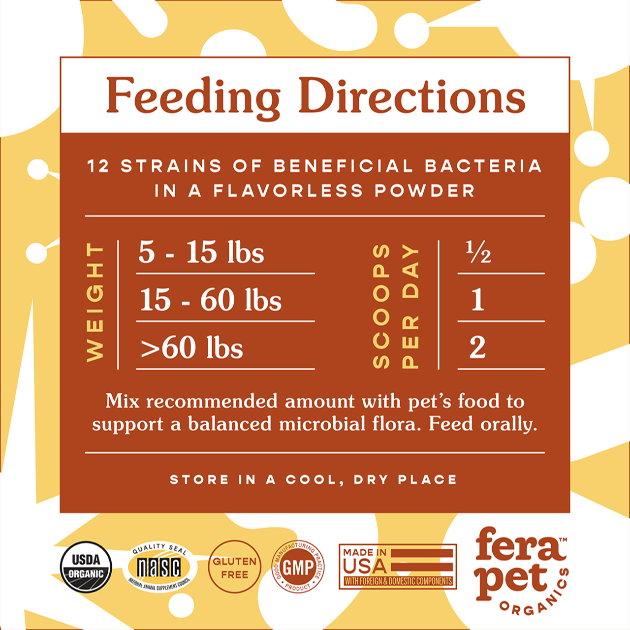 Fera Pet Organics Dog and Cat Supplement, USDA Organic Probiotics with Prebiotics