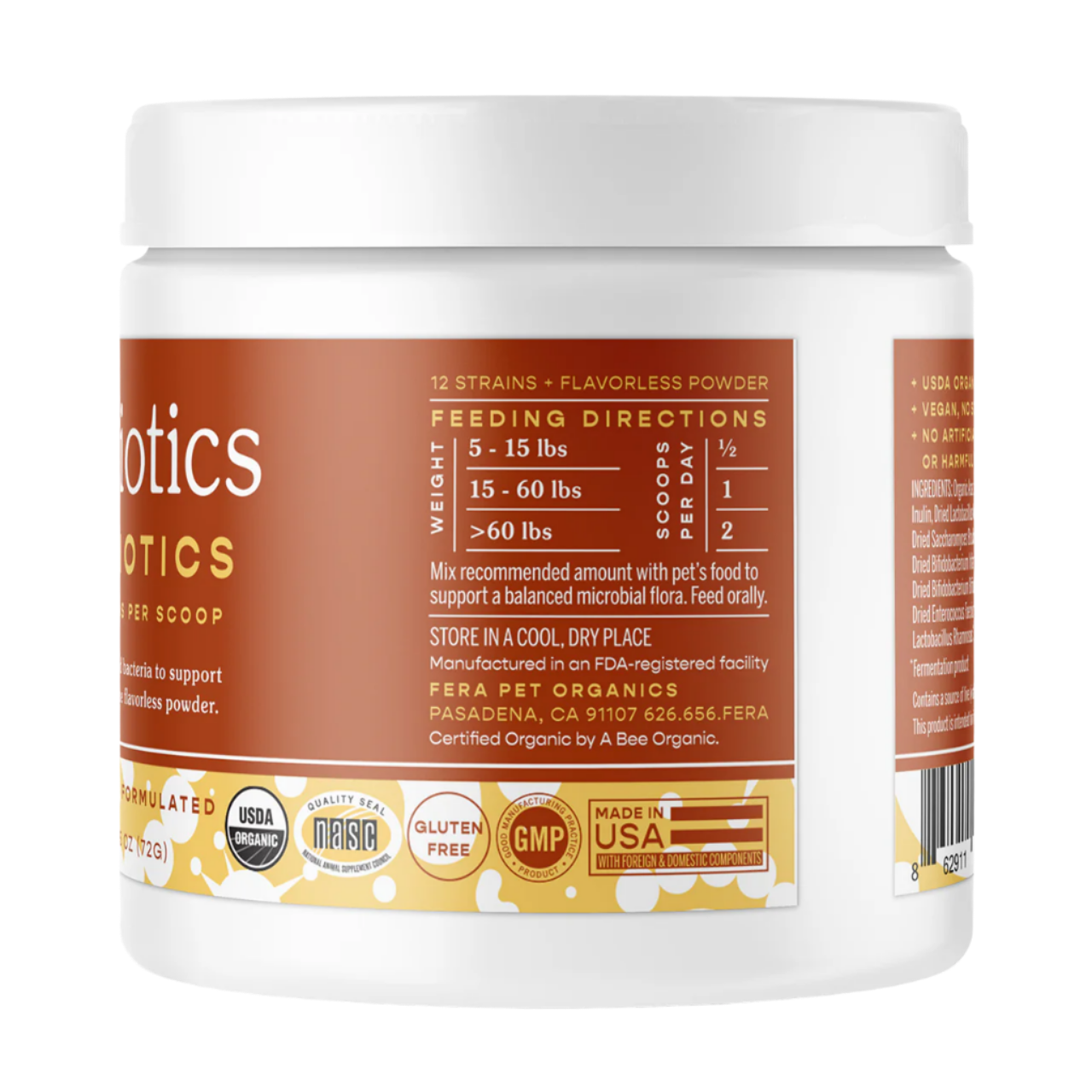 Fera Pet Organics Dog and Cat Supplement, USDA Organic Probiotics with Prebiotics