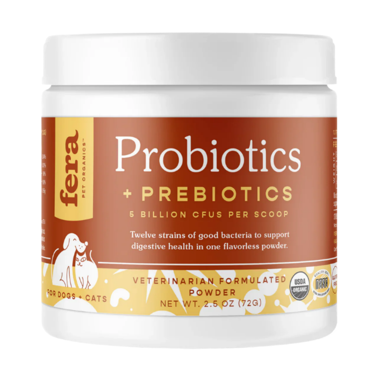Fera Pet Organics Dog and Cat Supplement, USDA Organic Probiotics with Prebiotics