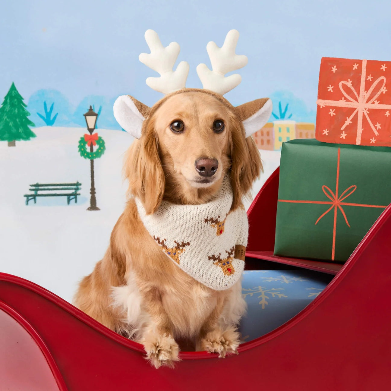 Dog and Cat Knit Bandana: Reindeer