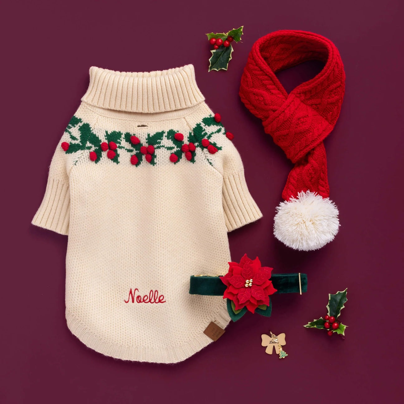 Dog and Cat Knit Scarf: Red Cable