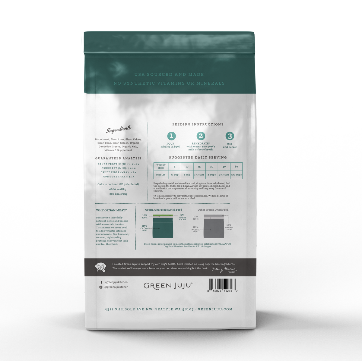 Green Juju Freeze Dried Raw Diet for Dogs, Bison Recipe