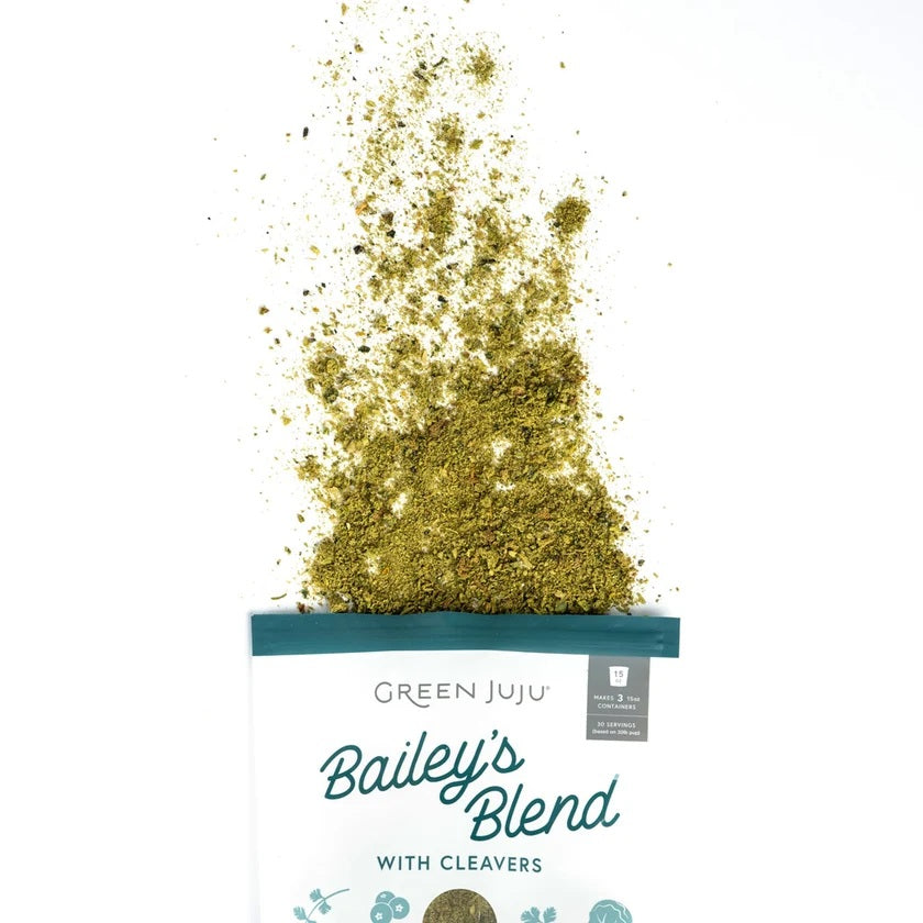 Green Juju Baileys Blend with cleavers for soothing sensitive allergy prone pet skin and inflammation relief