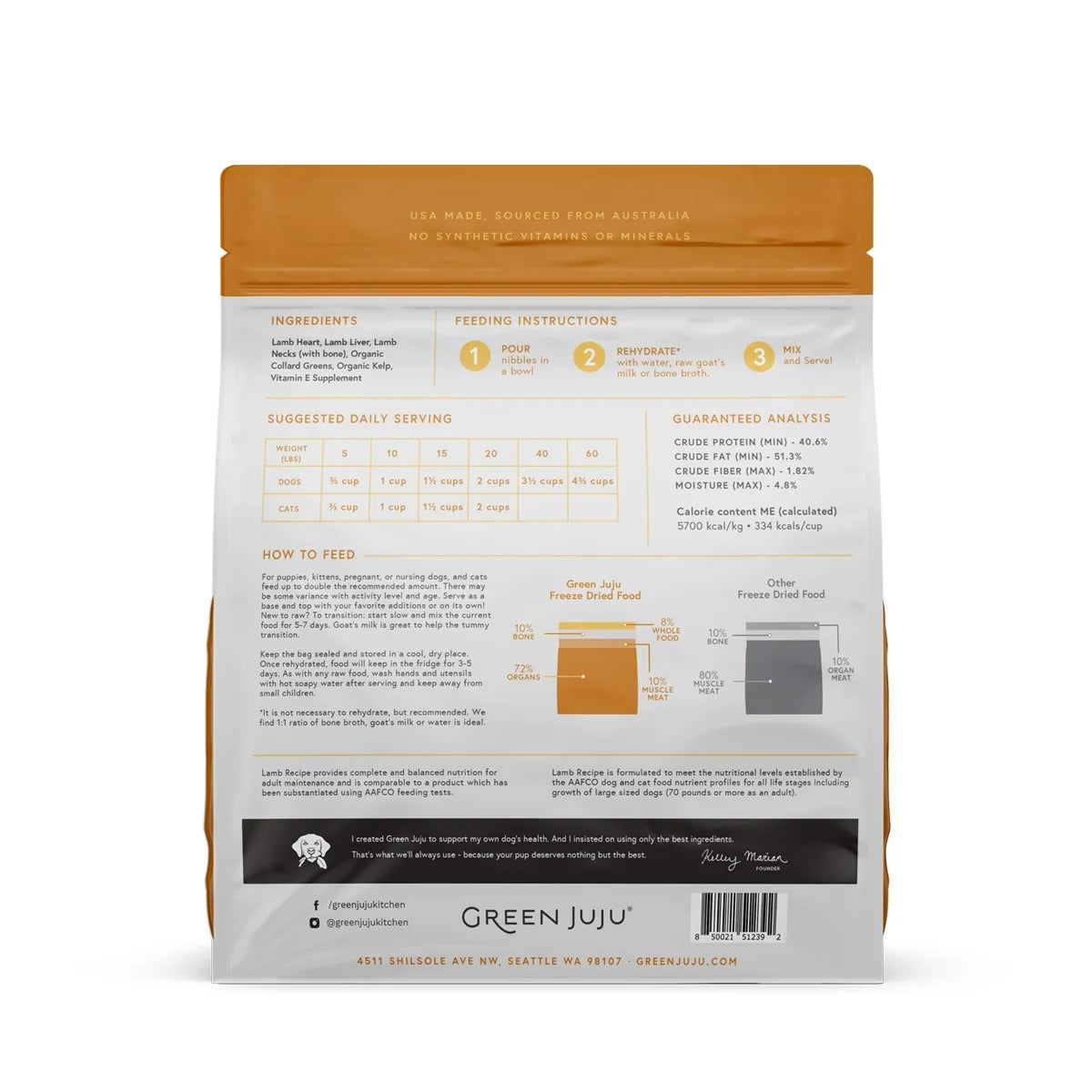 Nutritious, lightweight Green Juju freeze-dried lamb recipe nuggets for premium dog and cat nutrition
