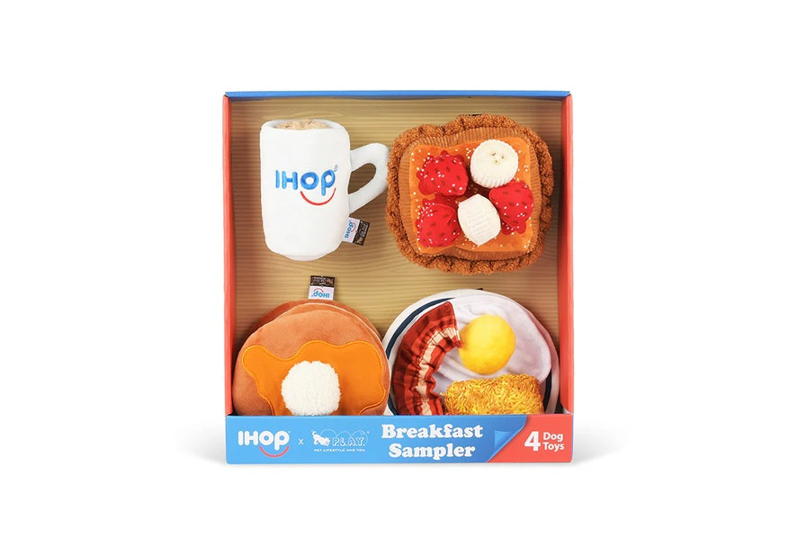 IHOP x P.L.A.Y. Squeaky Plush Dog toys, Breakfast Bundle