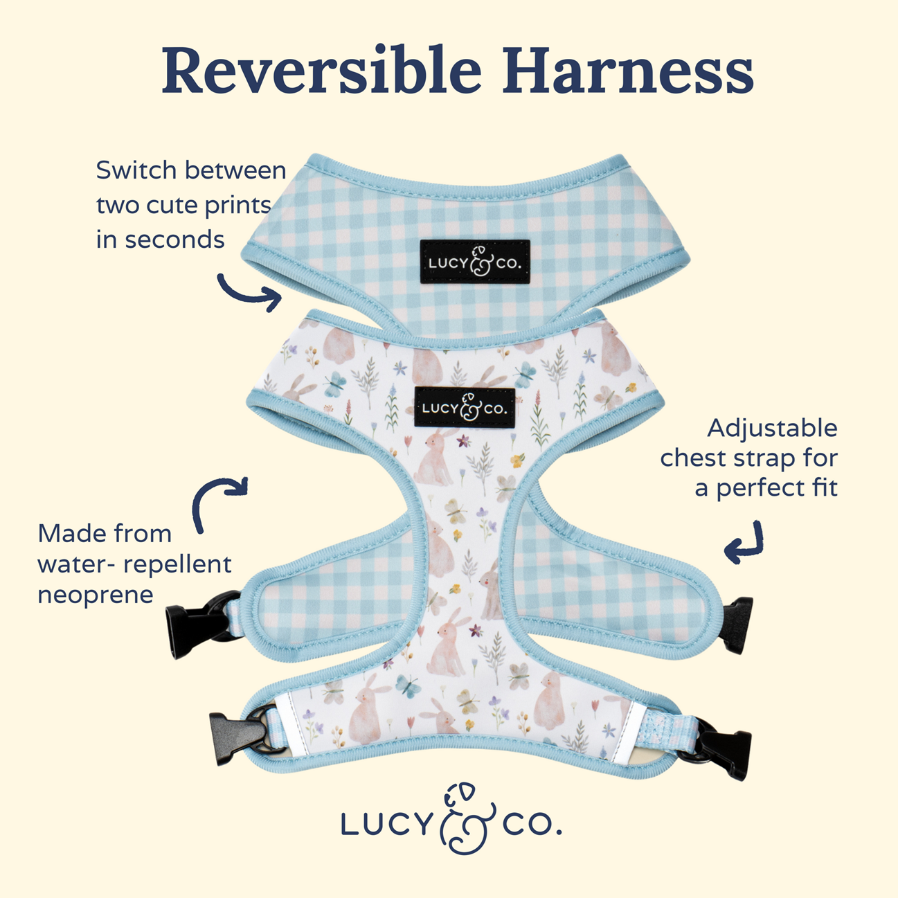 Lucy&Co Reversible Dog Harness: Hippity Hoppity