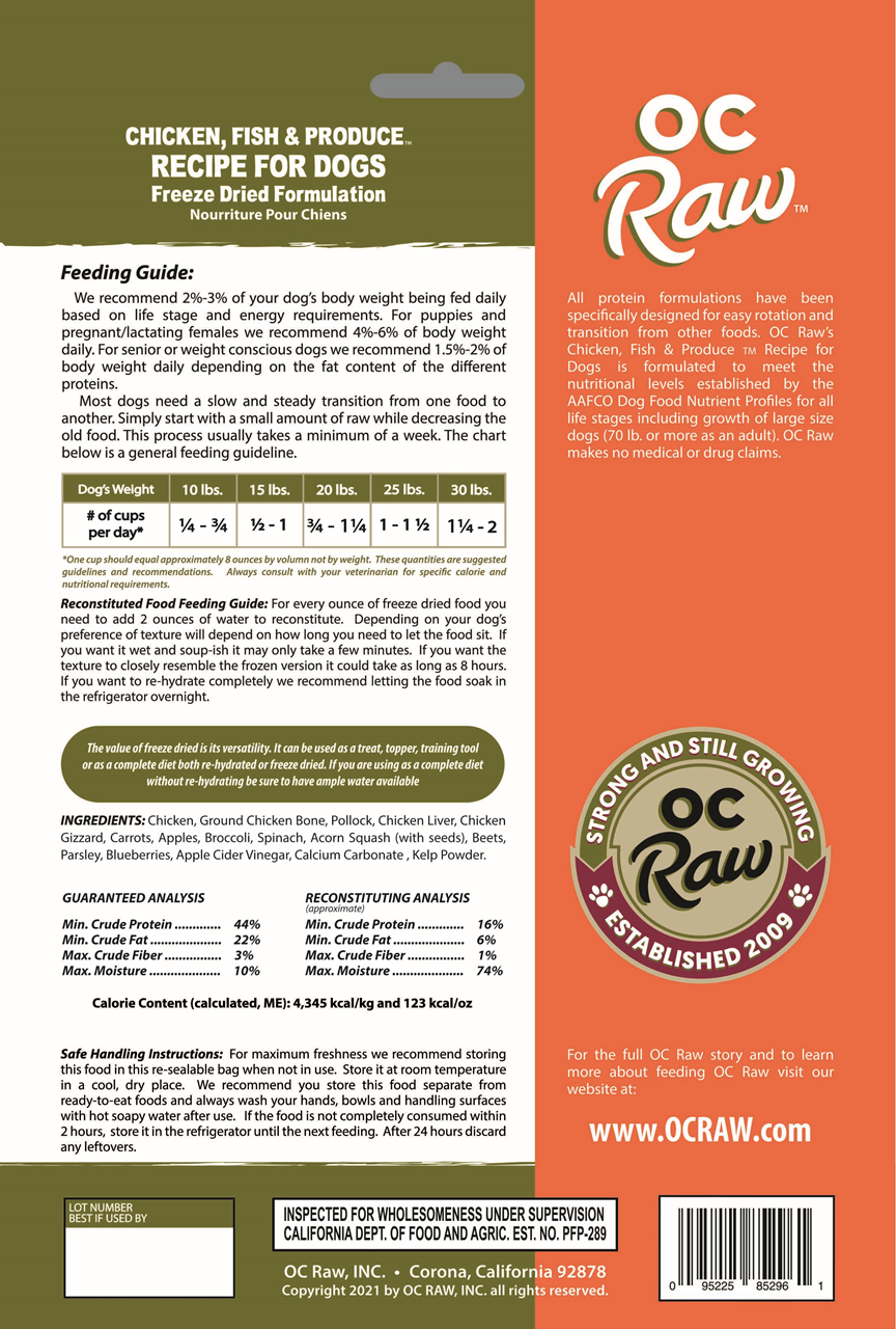 OC Raw Dog Food Freeze Dried Raw Chicken, Fish & Produce Meaty Rox 5.5oz