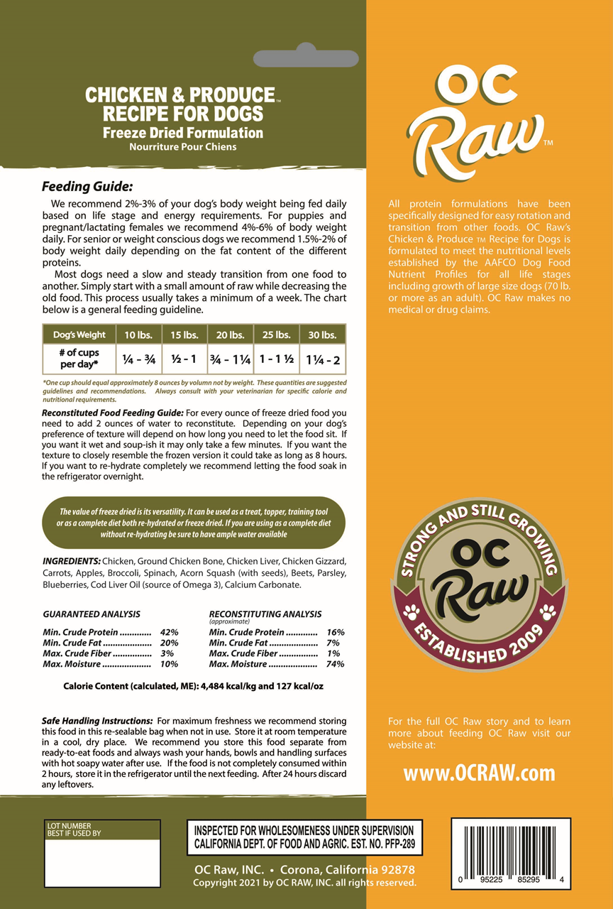 OC Raw Dog Food Freeze Dried Raw Chicken & Produce Meaty Rox - 5.5oz