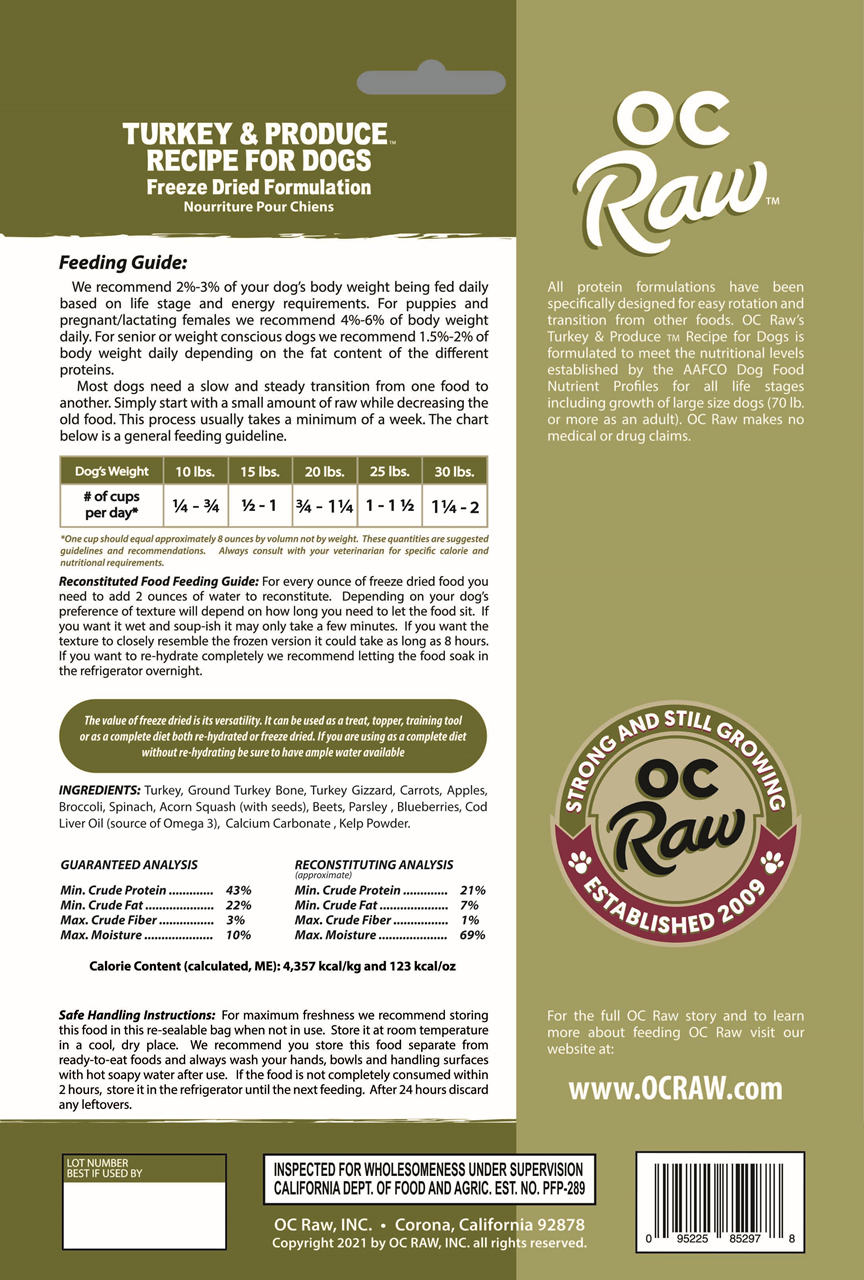 OC Raw Dog Food Freeze Dried Raw Turkey & Produce Meaty Rox 5.5oz