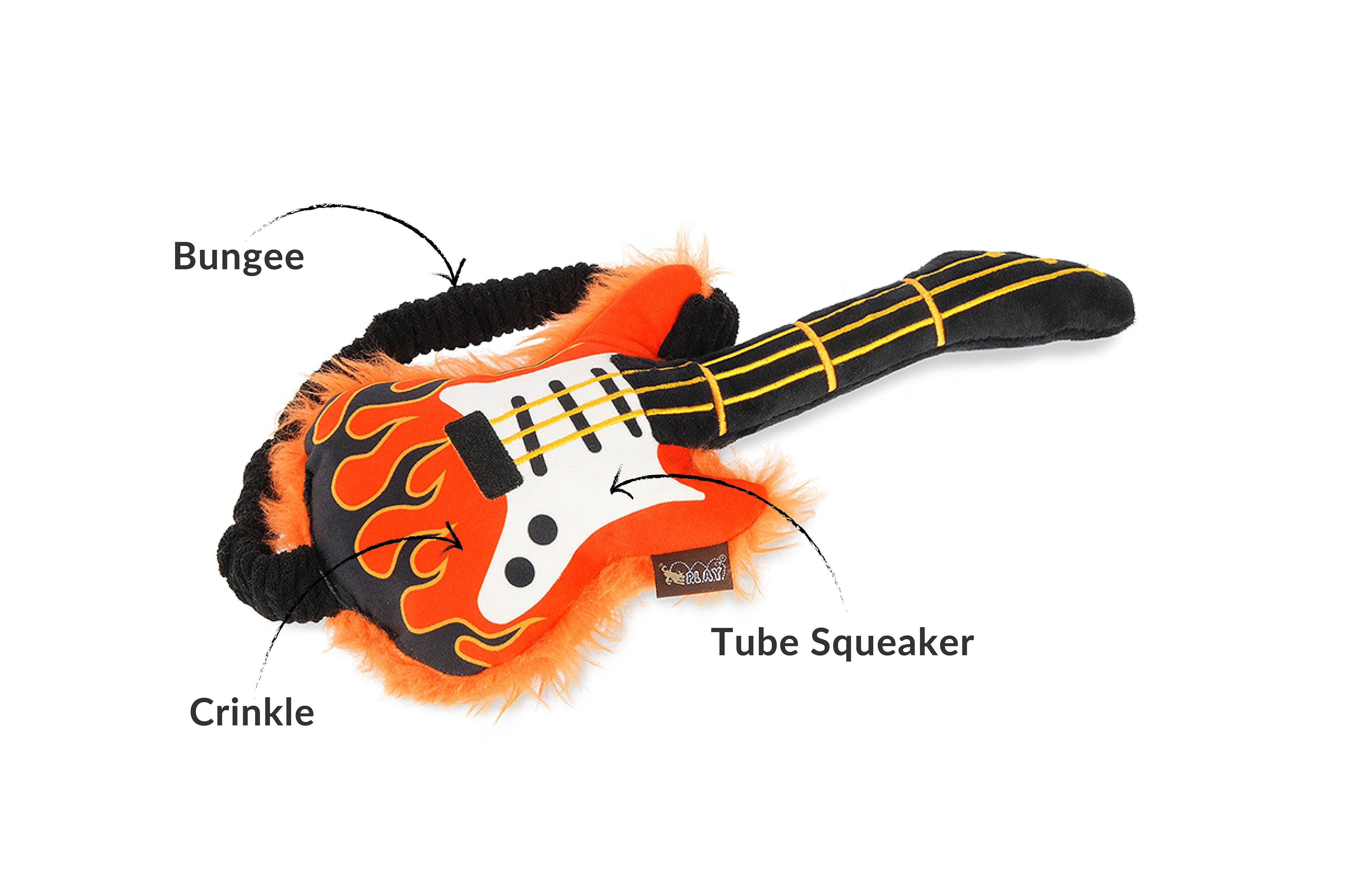 P.L.A.Y. 90s Classic Squeaky Plush Interactive Fun Dog toys, Rock'n Rollover Guitar