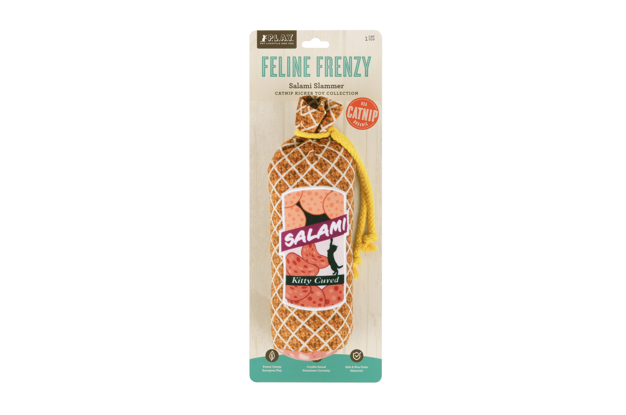 P.L.A.Y. Feline Frenzy, Catnip Kicker Toy set: Salami Slammer