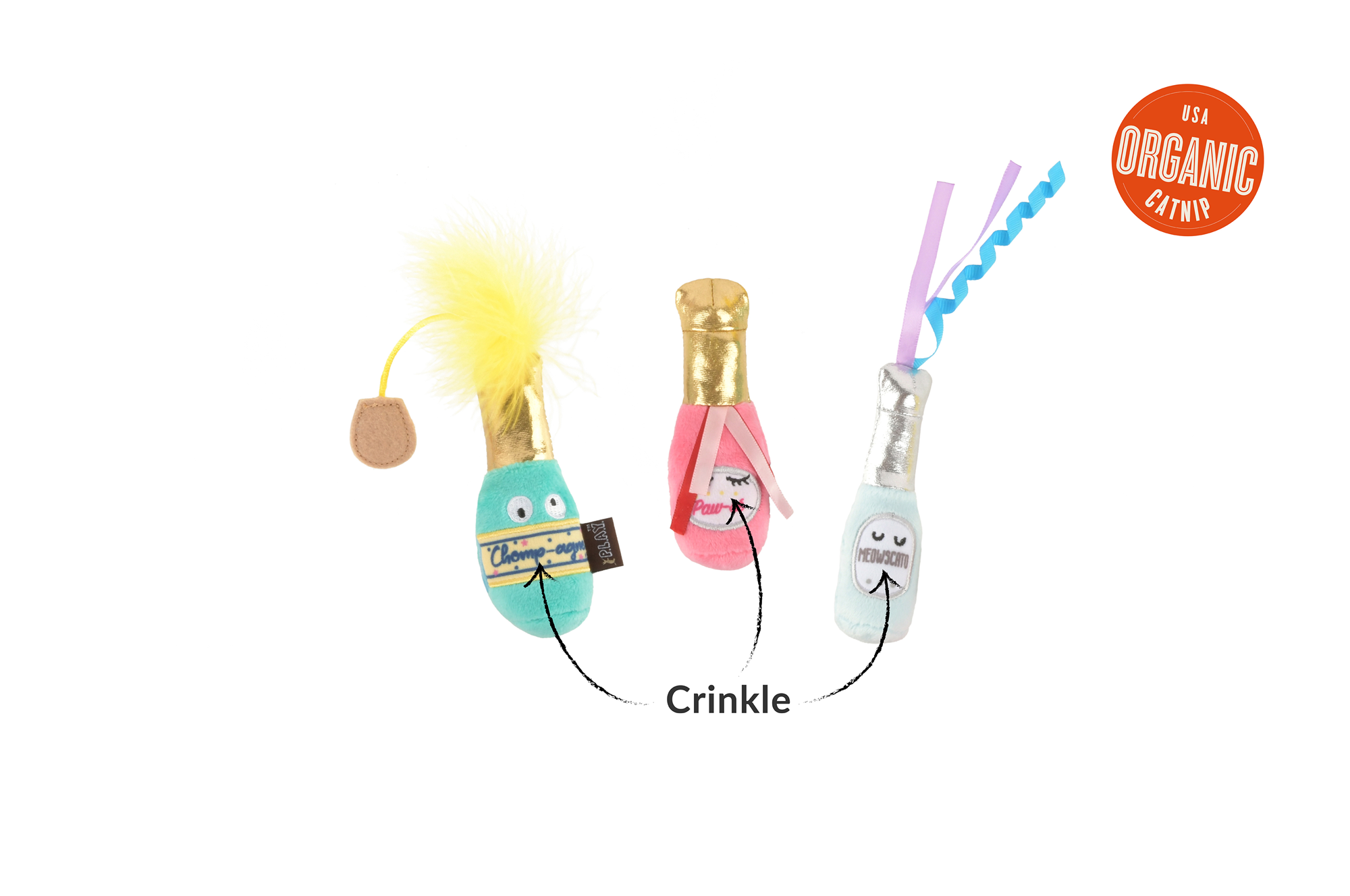 P.L.A.Y. Feline Frenzy, Catnip Toy set: Pop, Fizz, Meow