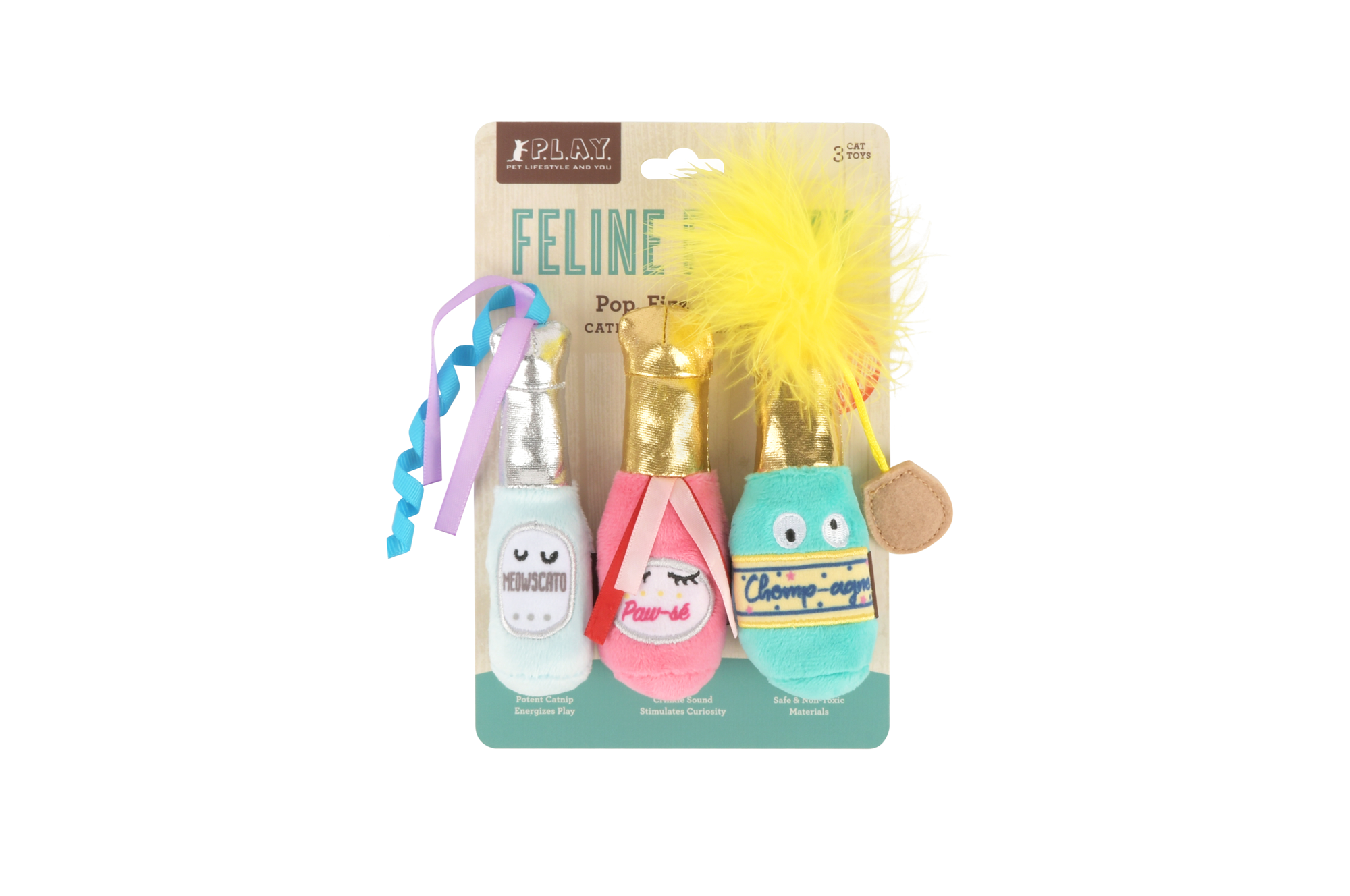 P.L.A.Y. Feline Frenzy, Catnip Toy set: Pop, Fizz, Meow