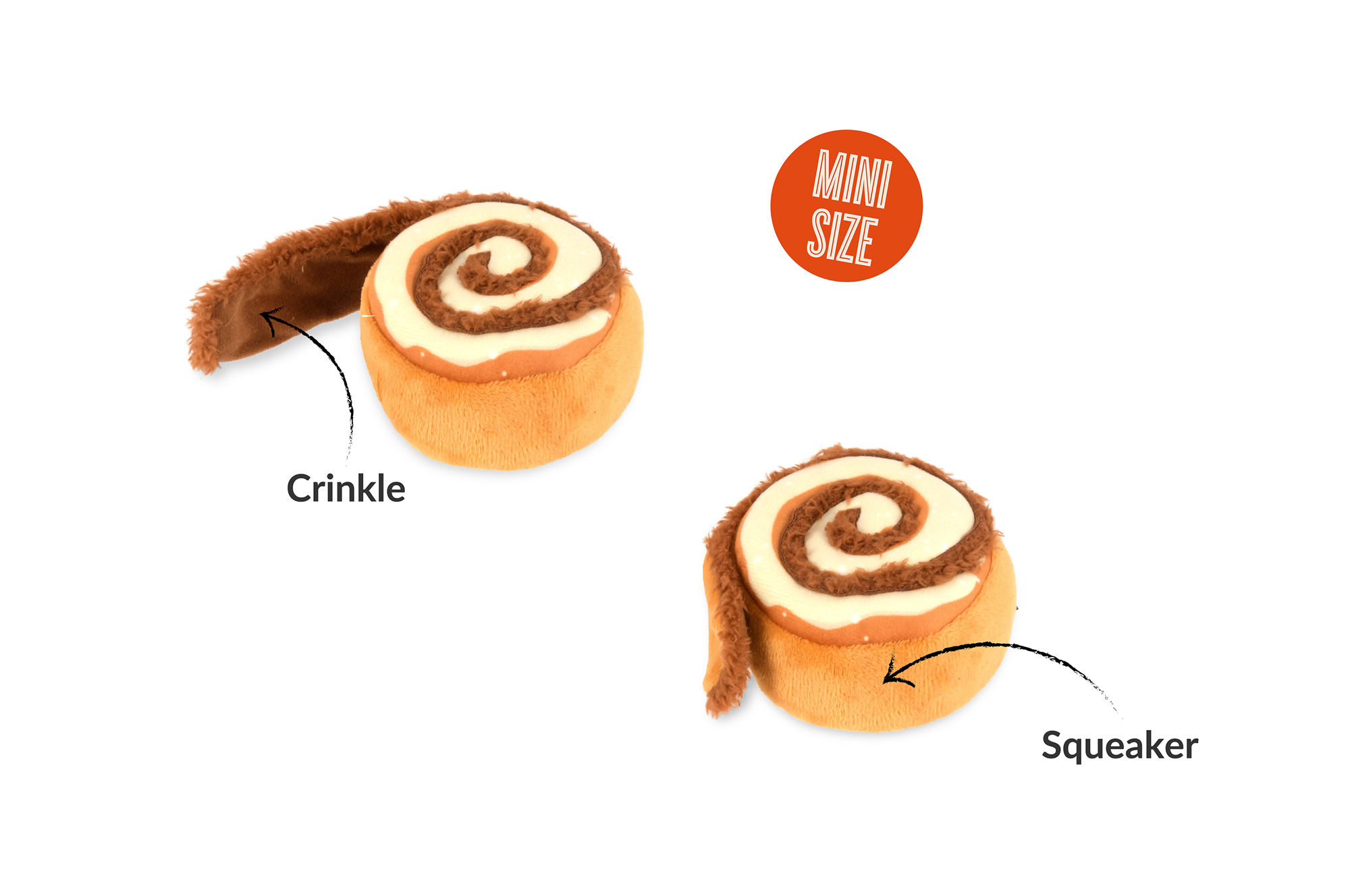 P.L.A.Y. Pup Cup Cafe Squeaky Plush Dog toys, Cinna-bone (mini sized)