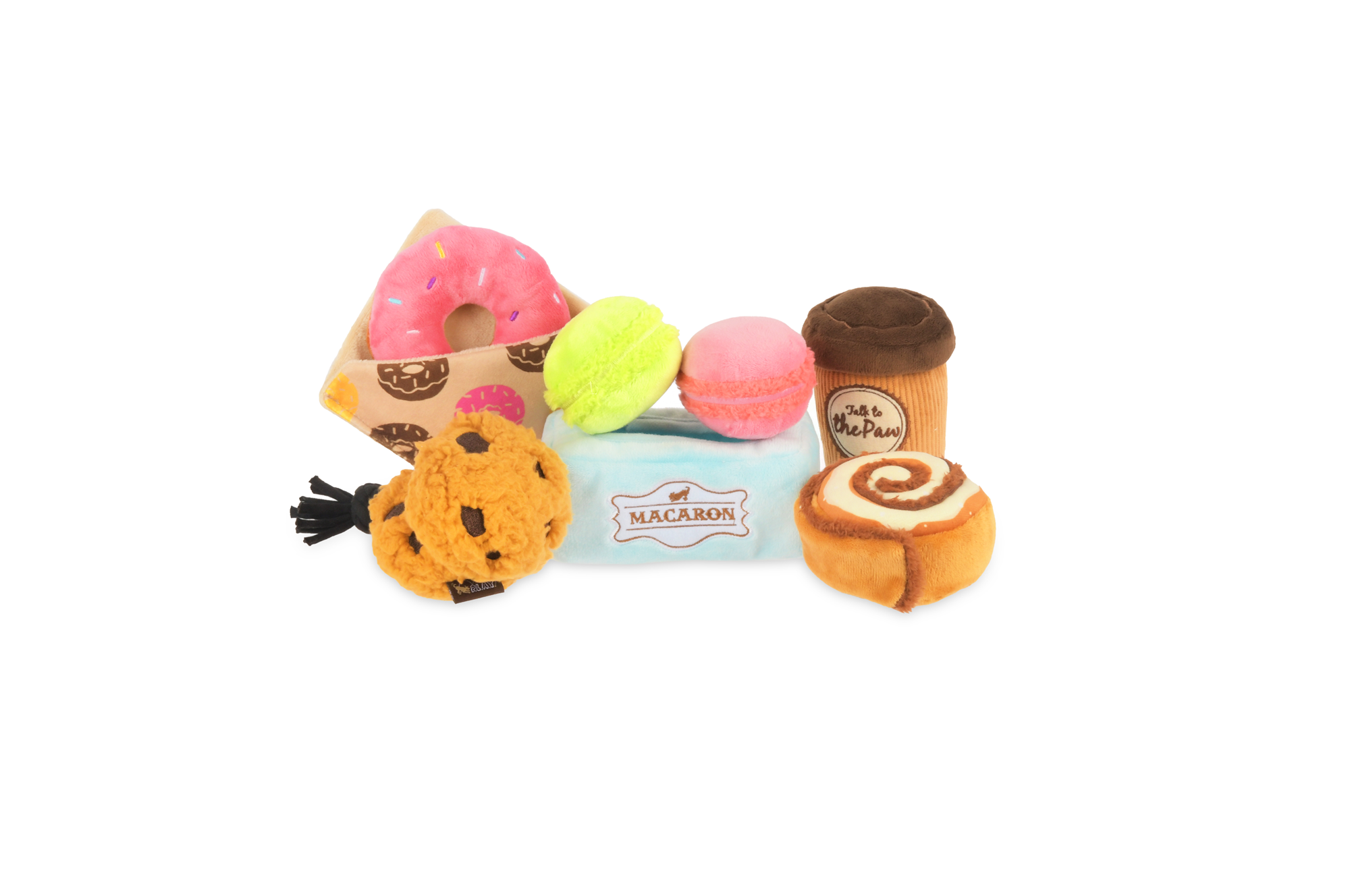 P.L.A.Y. Pup Cup Cafe Squeaky Plush Dog toys, Cookies n' Treats (mini sized)