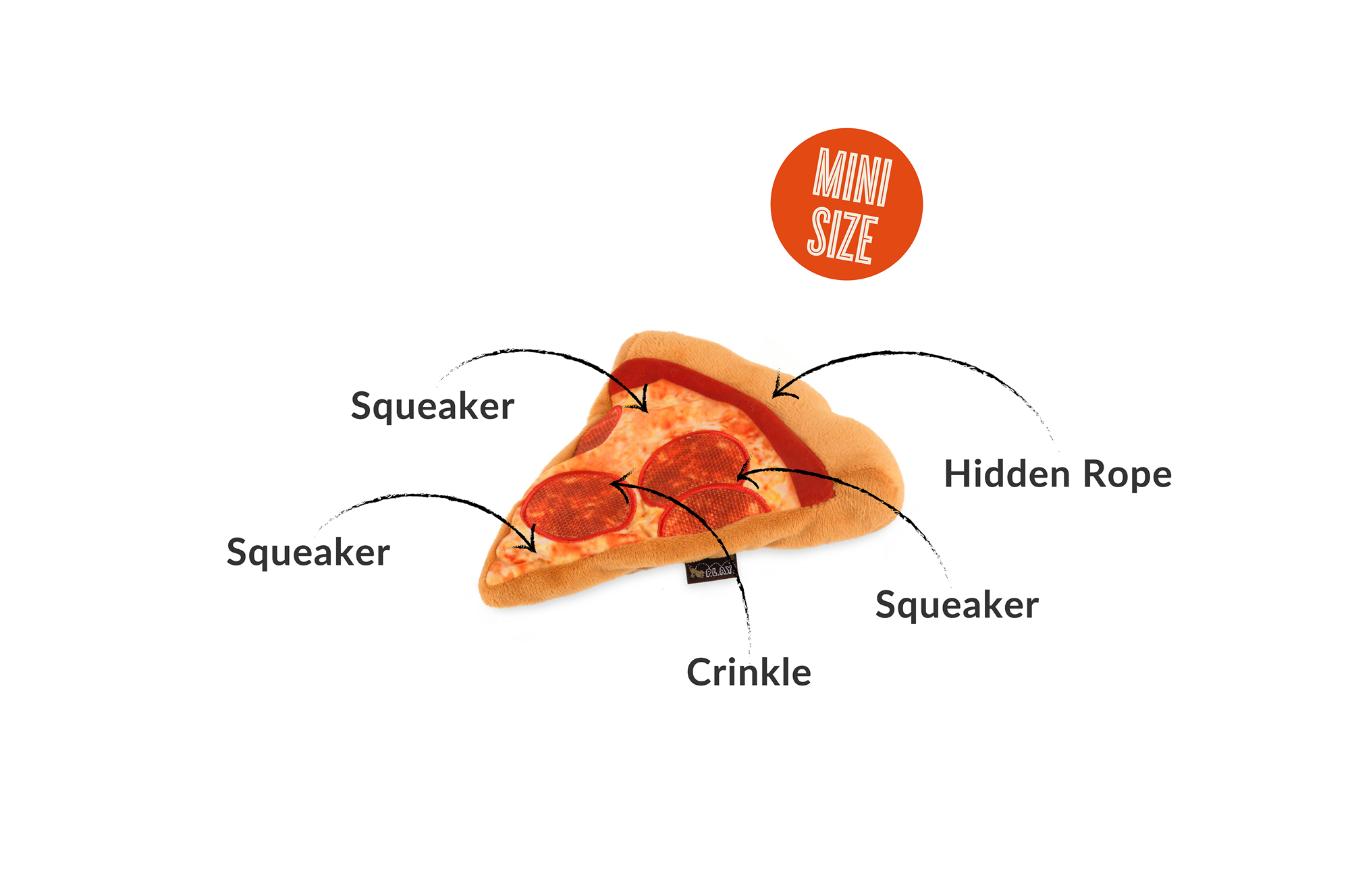 P.L.A.Y. Snack Attack Squeaky Plush Dog toys, Puppy-roni Pizza (mini sized)