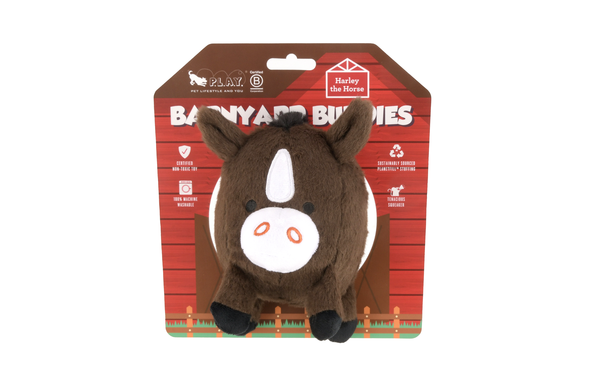 P.L.A.Y. Barnyard Buddies Squeaky Plush Dog Toy, Harley the Horse
