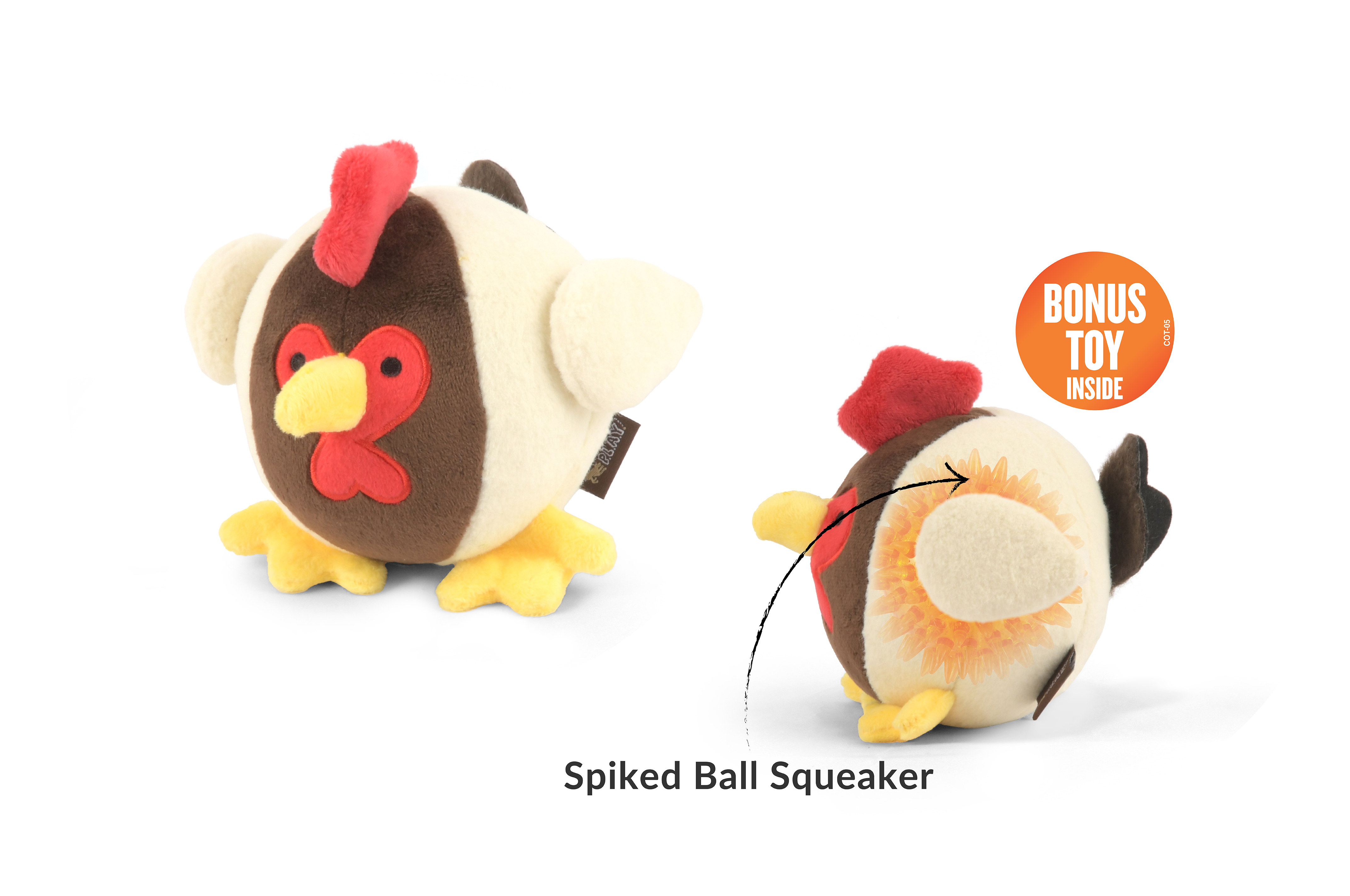 P.L.A.Y. Barnyard Buddies Squeaky Plush Dog Toy, Ryan the Rooster
