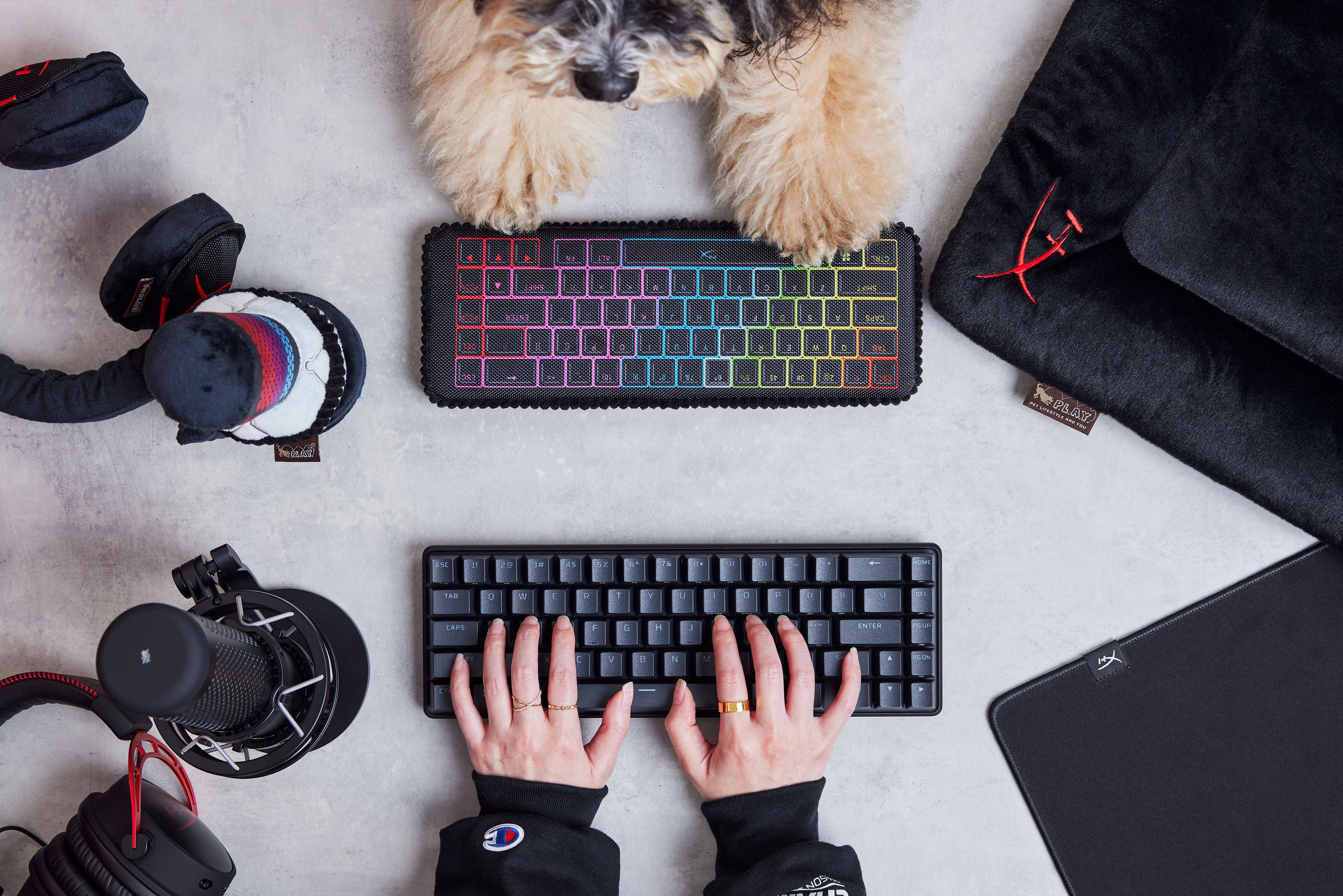 P.L.A.Y. x HyperX Squeaky Plush Dog toys, Alloy Keybark Gaming Keyboard
