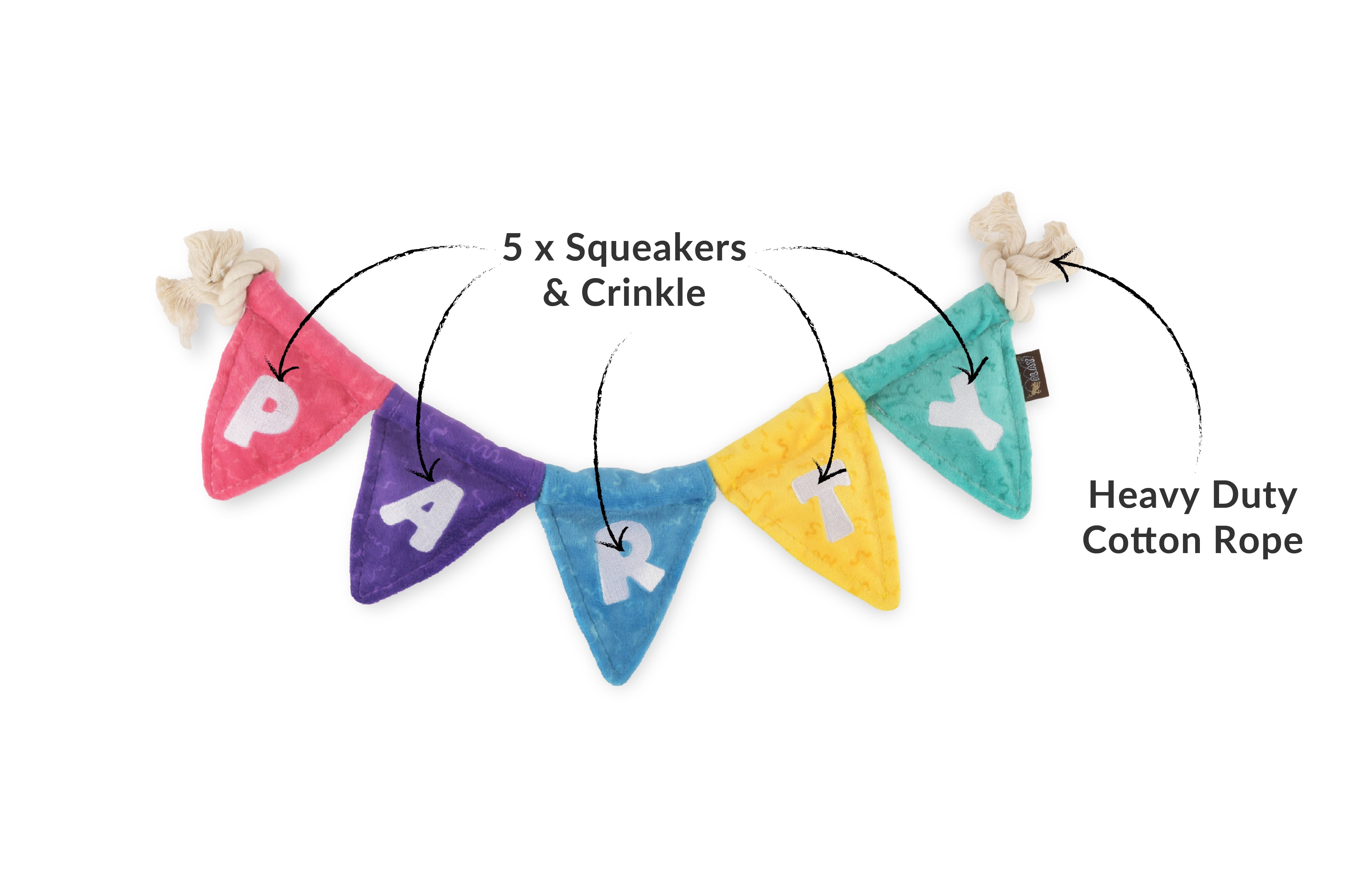 P.L.A.Y. Party Animal Tug n’ Party Banner | Interactive Rope Tug Toy for Dogs