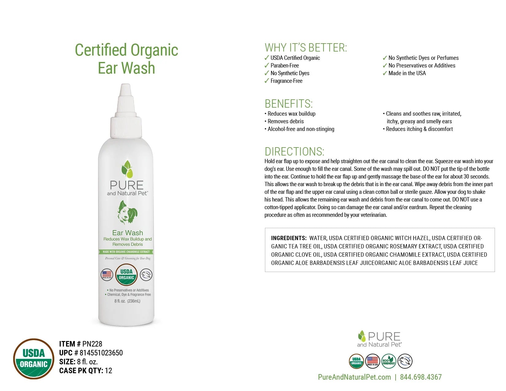 Pure and Natural Organic Dog Ear Wash