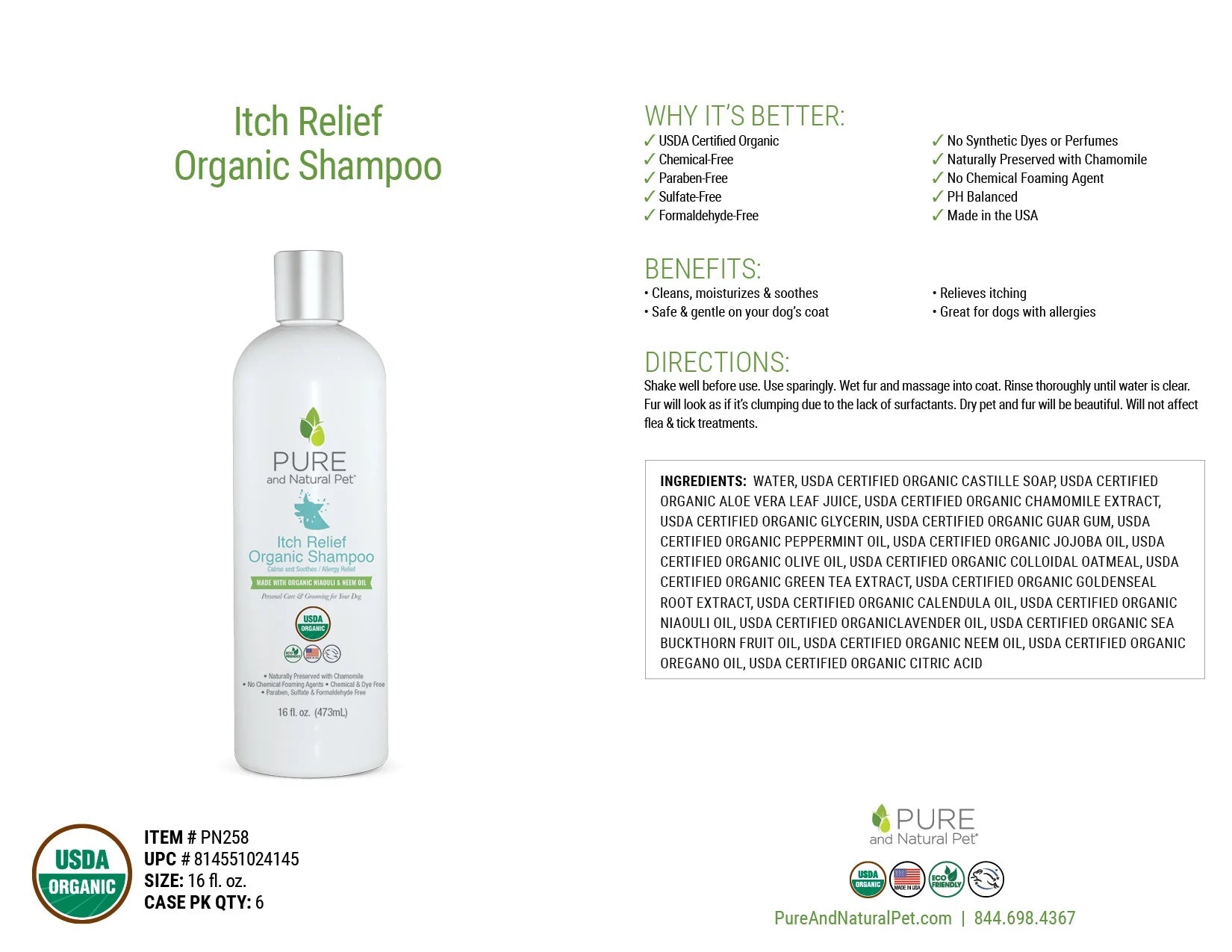 Pure and Natural Organic Dog Shampoo: Itch Relief