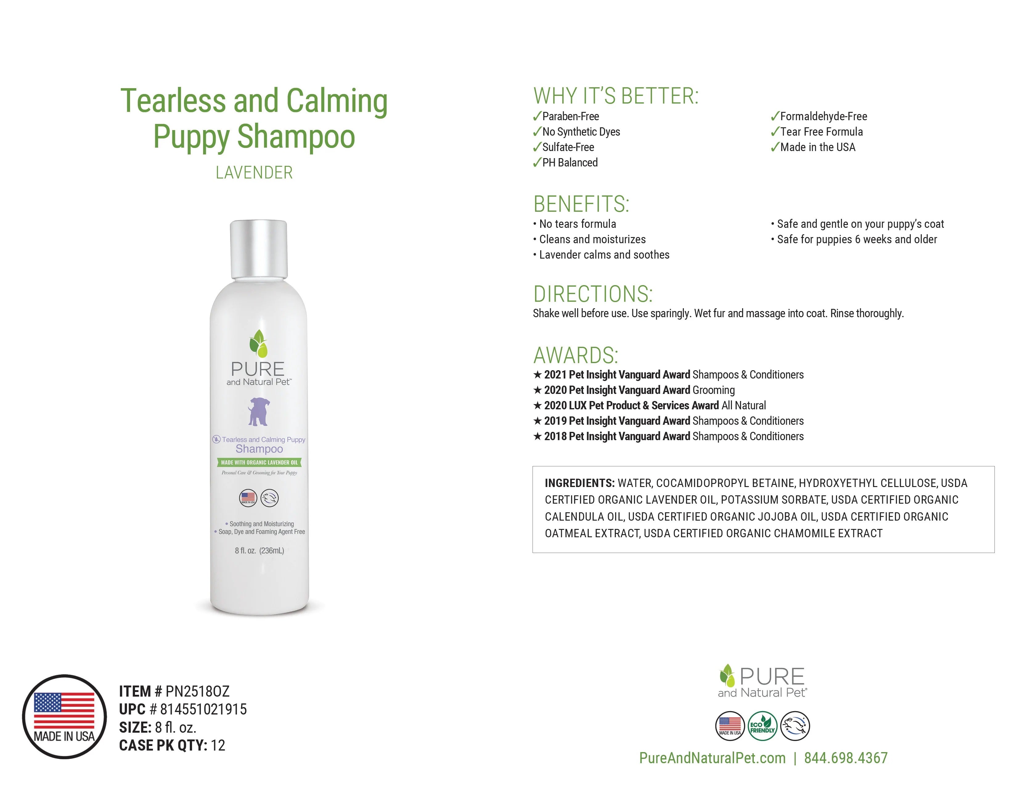 Pure and Natural Puppy Shampoo: Tearless and Calming
